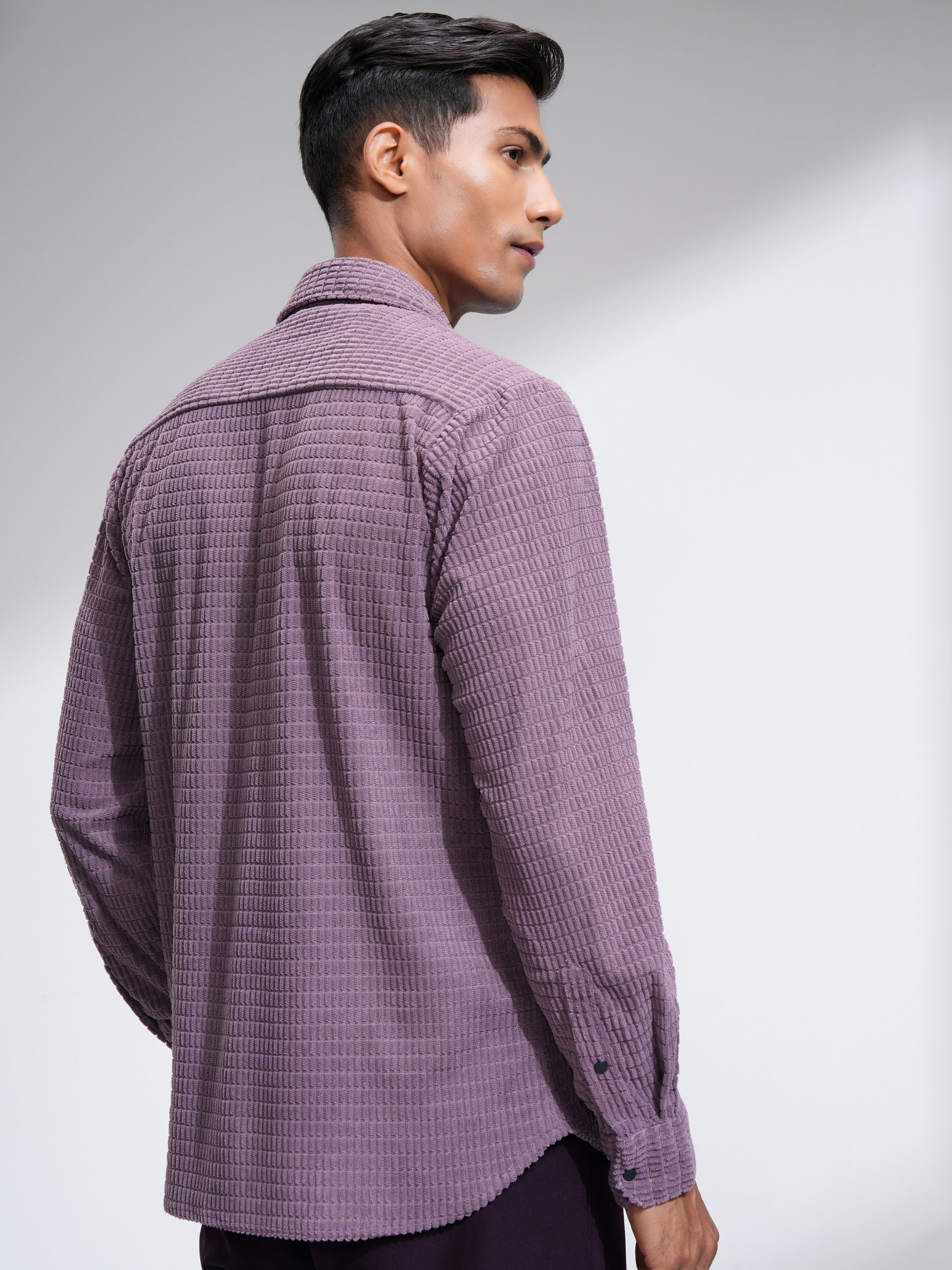 Highlander Men Purple Self Design Slim Fit Casual Shirt - Purple - Image 3