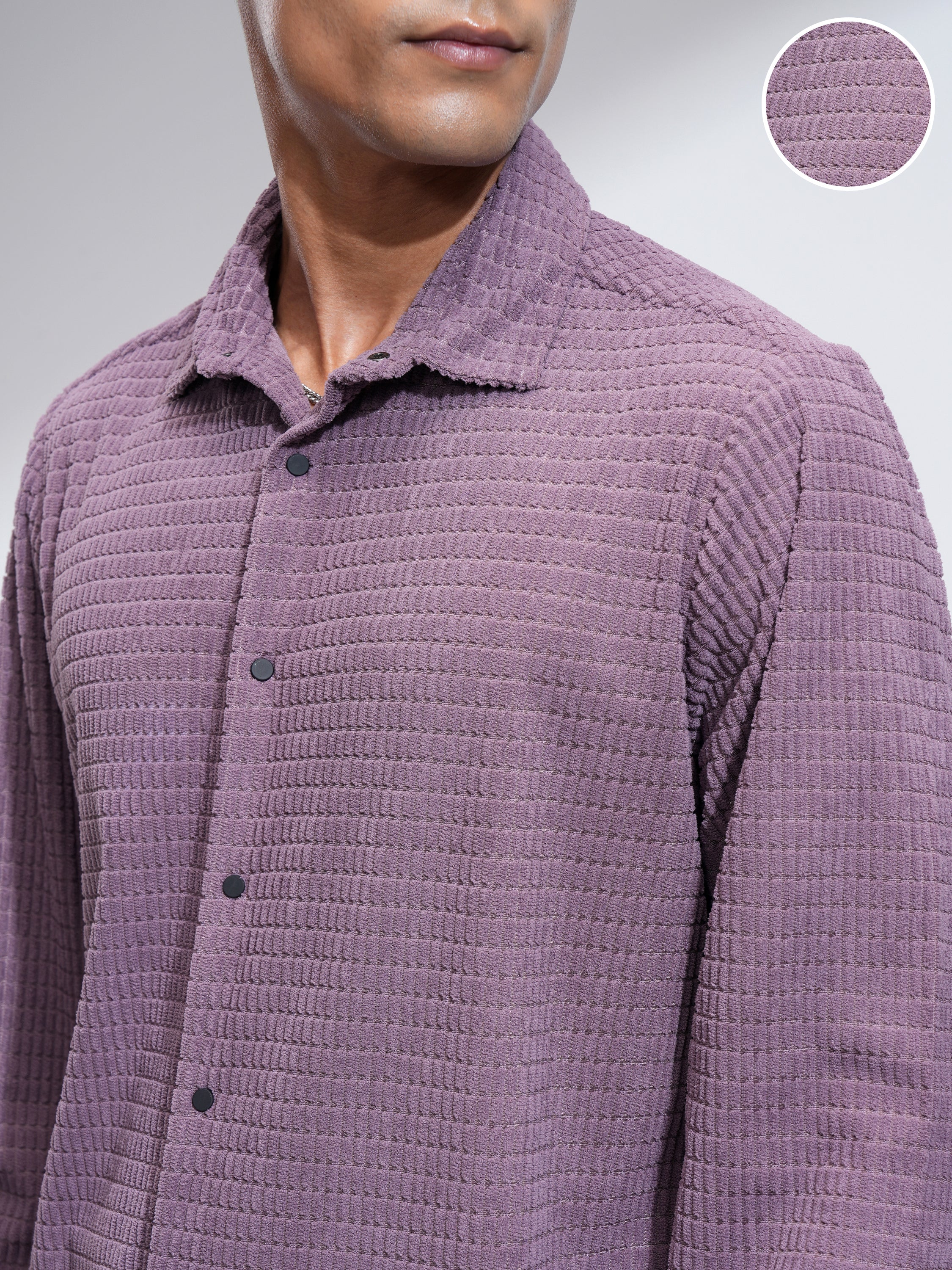 Highlander Men Purple Self Design Slim Fit Casual Shirt - Purple - Image 5