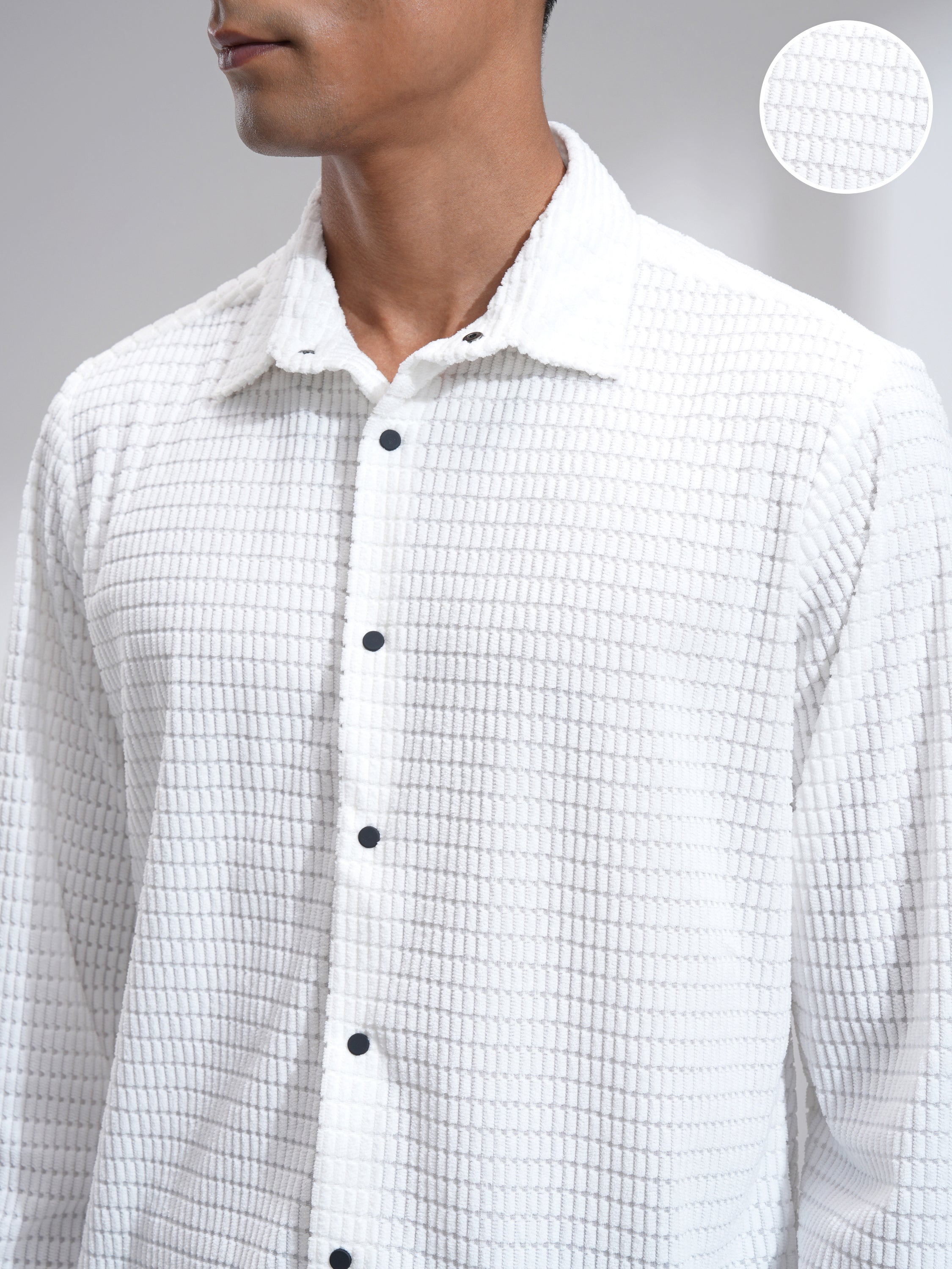 Highlander Men White Textured Slim Fit Casual Shirt - White - Image 5