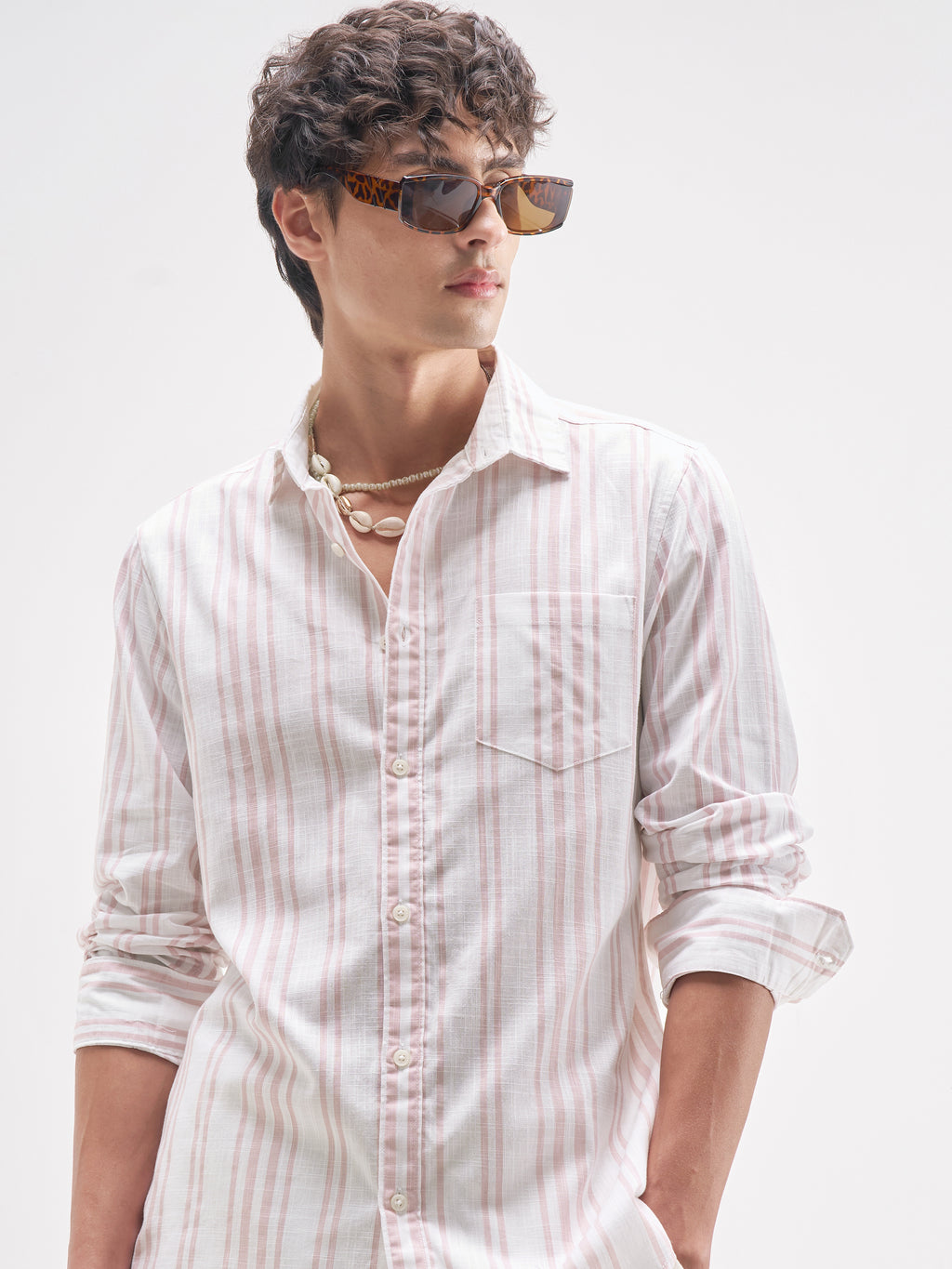 Highlander Men White Striped Regular Fit Casual Shirt - White - Image 1