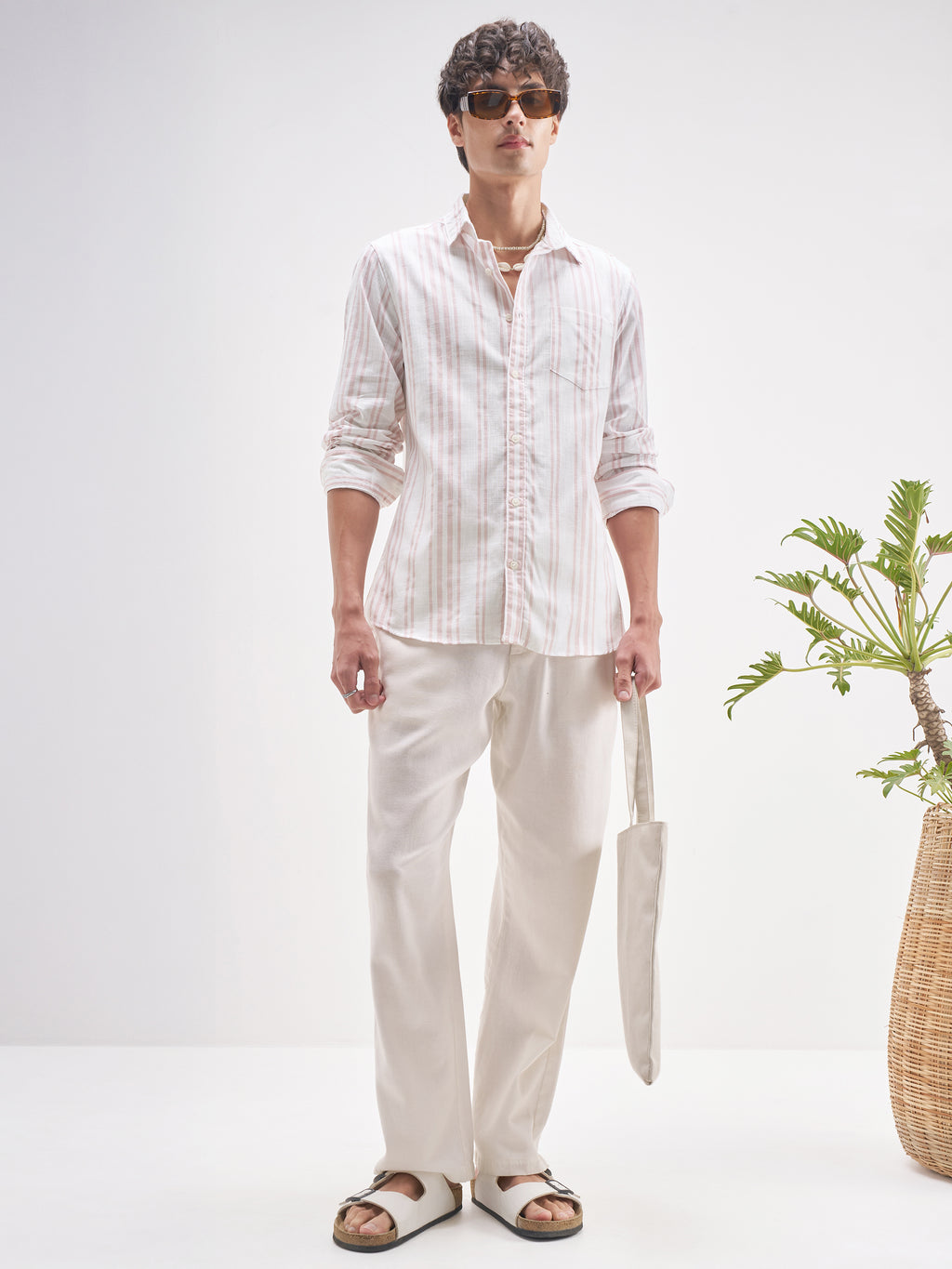 Highlander Men White Striped Regular Fit Casual Shirt - White - Image 2