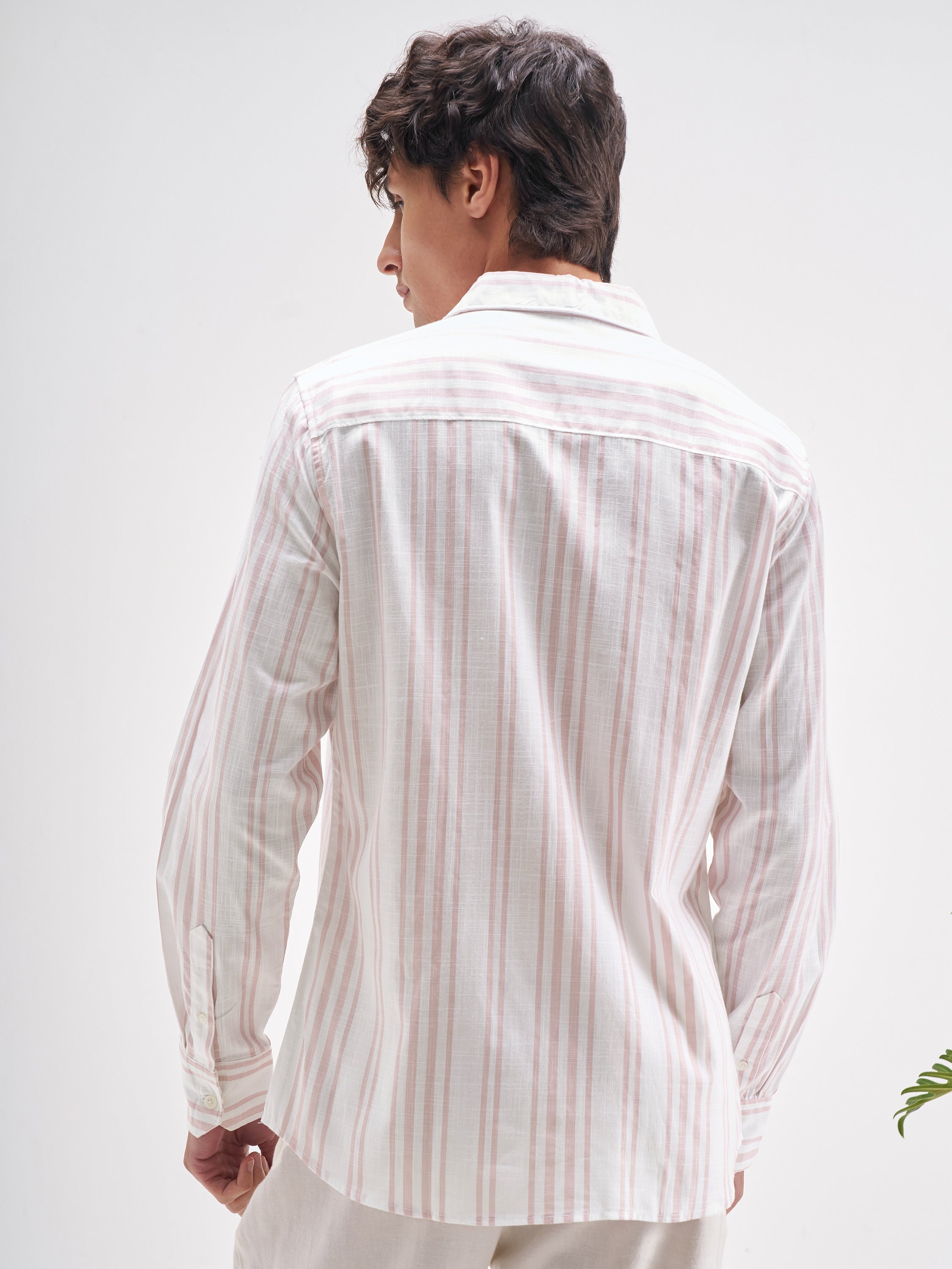 Highlander Men White Striped Regular Fit Casual Shirt - White - Image 3
