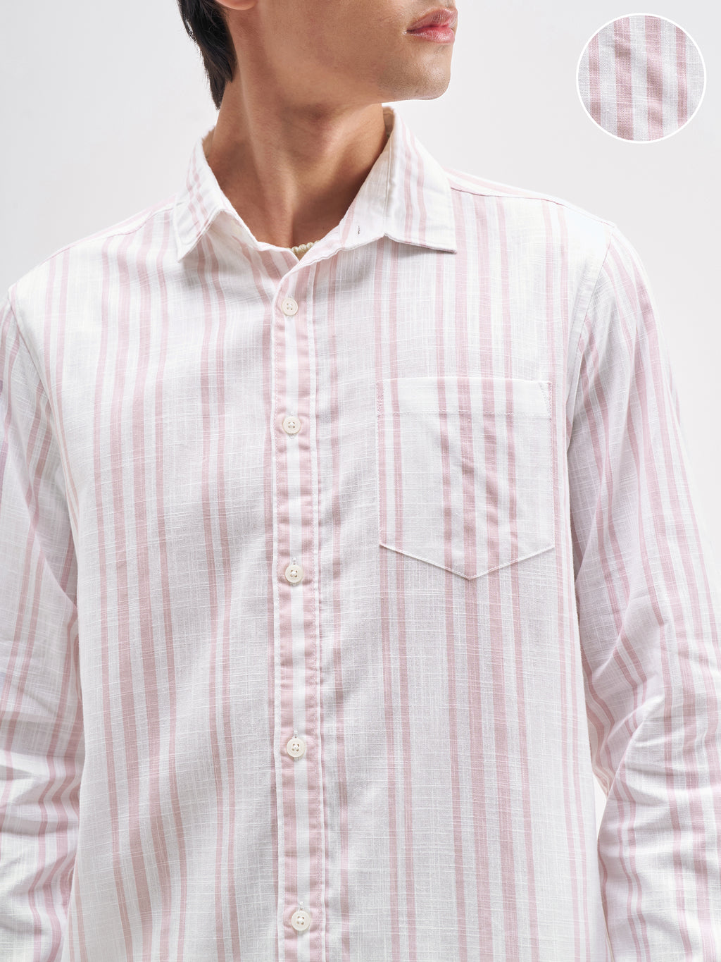 Highlander Men White Striped Regular Fit Casual Shirt - White - Image 5