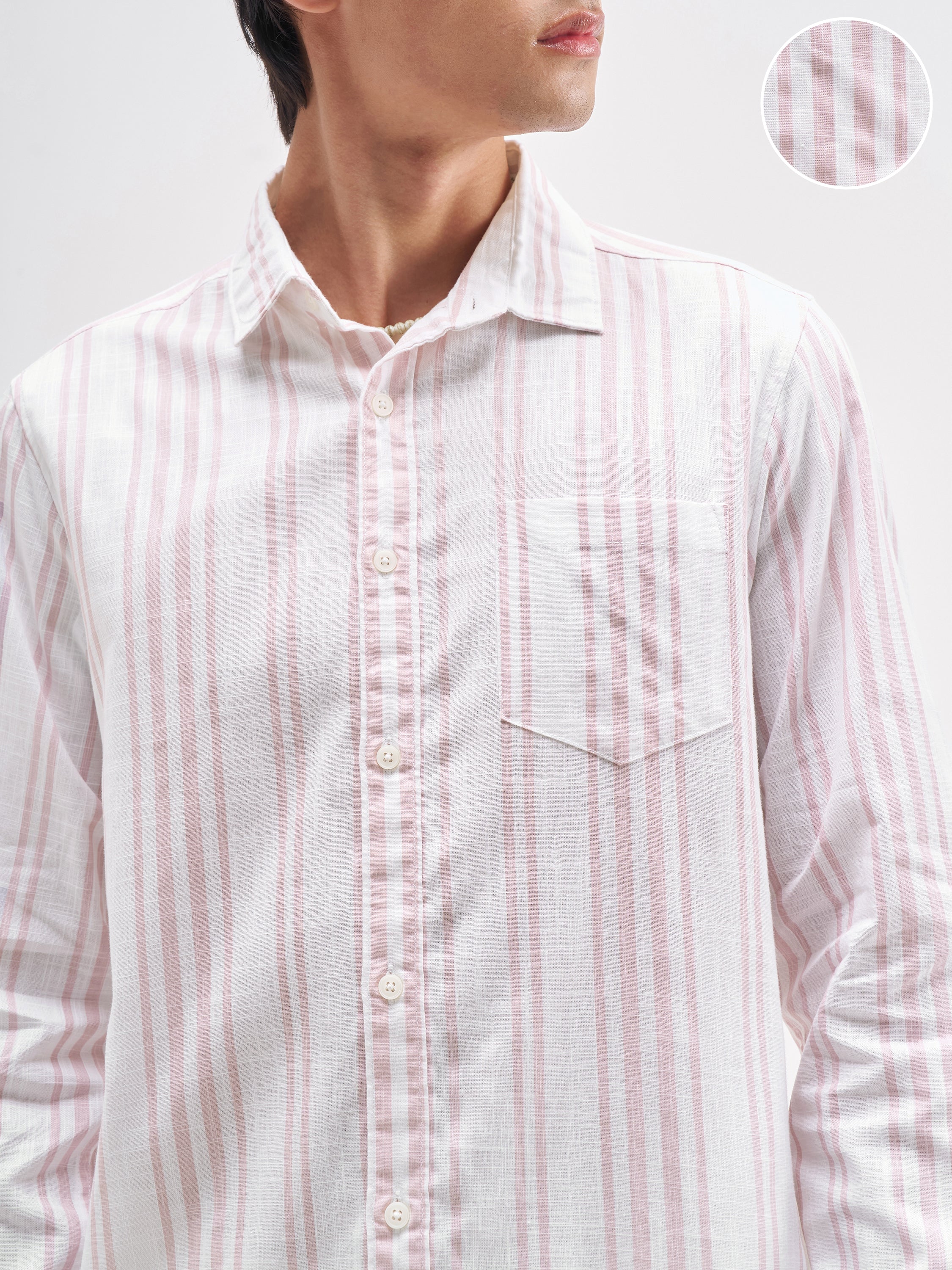 Highlander Men White Striped Regular Fit Casual Shirt - White - Image 5