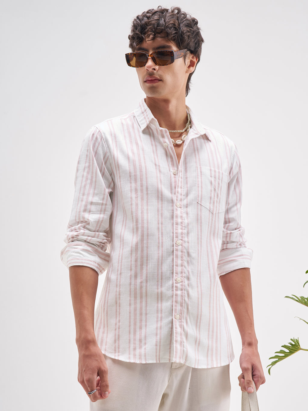 Highlander Men White Striped Regular Fit Casual Shirt - White - Image 6