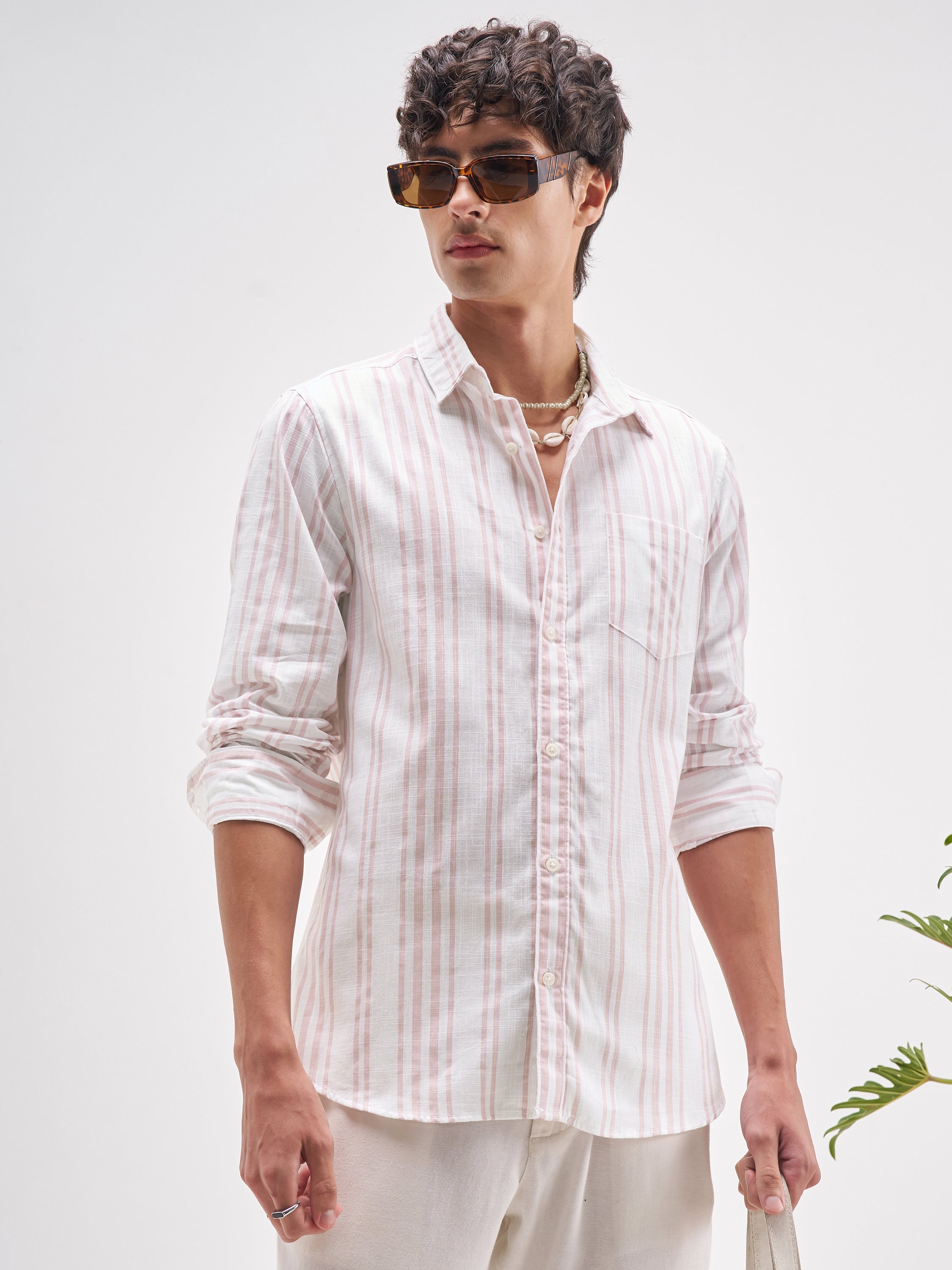 Highlander Men White Striped Regular Fit Casual Shirt - White - Image 6