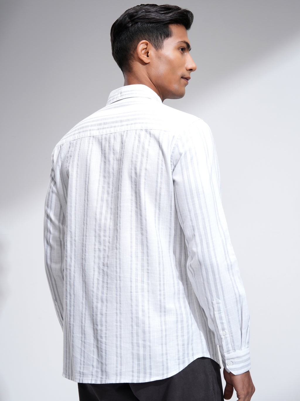 Highlander Men White Striped Slim Fit Casual Shirt - White - Image 3
