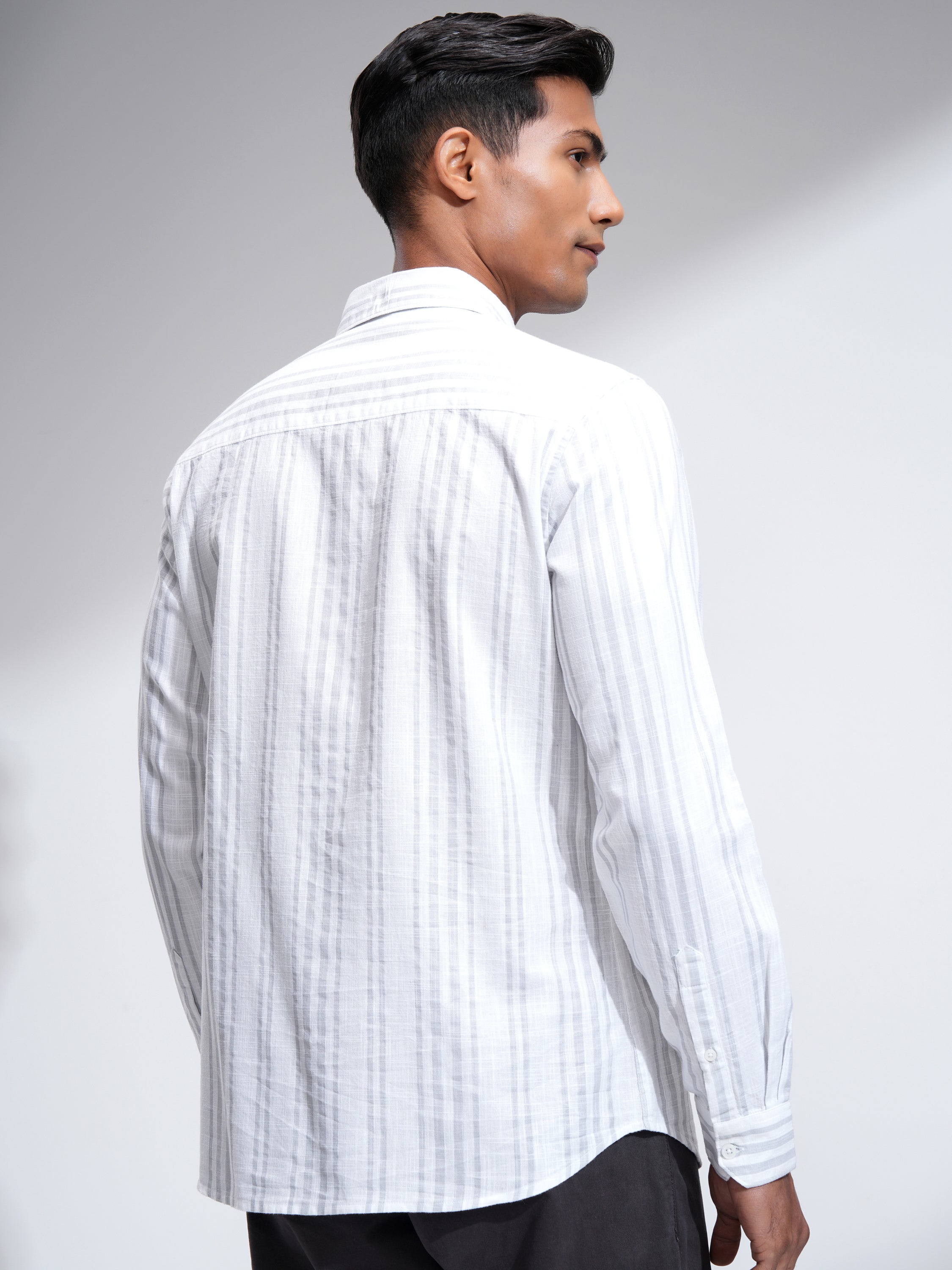 Highlander Men White Striped Slim Fit Casual Shirt - White - Image 3