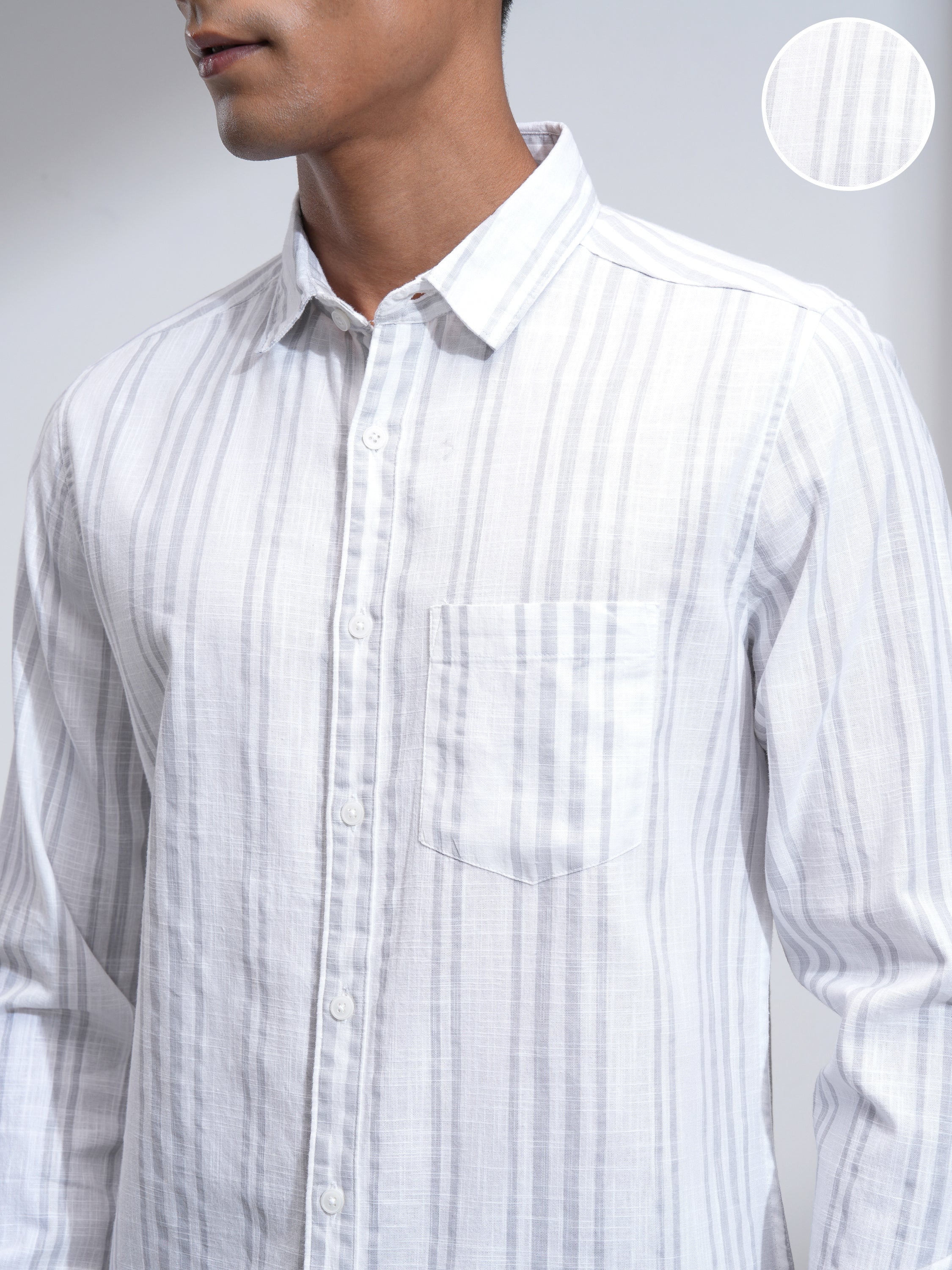 Highlander Men White Striped Slim Fit Casual Shirt - White - Image 5