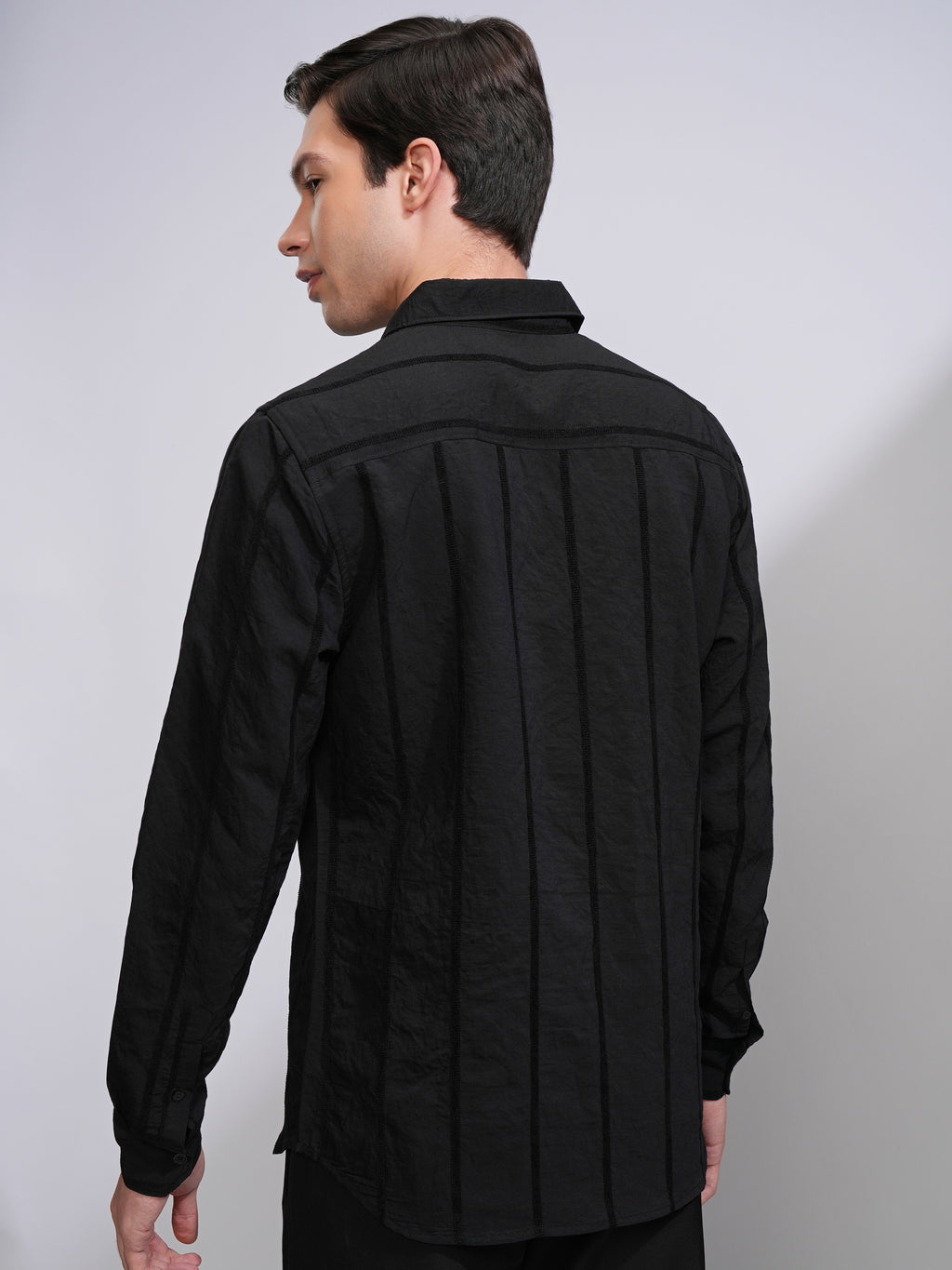 Highlander Men Black Striped Slim Fit Casual Shirt - Black - Image 3