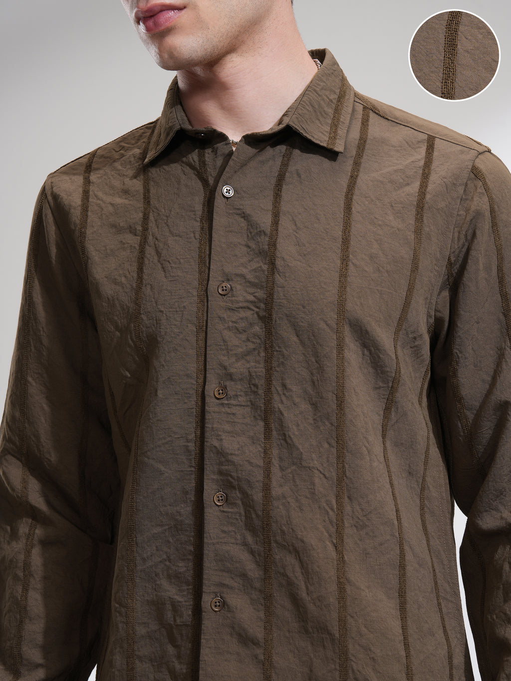 Highlander Men Brown Striped Slim Fit Casual Shirt - Brown - Image 5