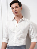 Highlander Men White Striped Slim Fit Casual Shirt - White - Image 1