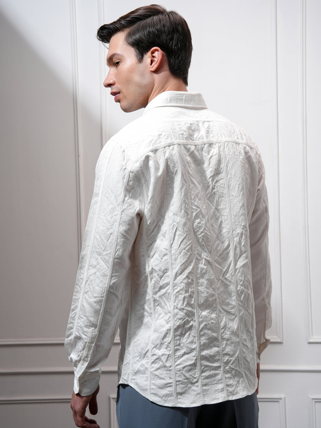 Highlander Men White Striped Slim Fit Casual Shirt - White - Image 3