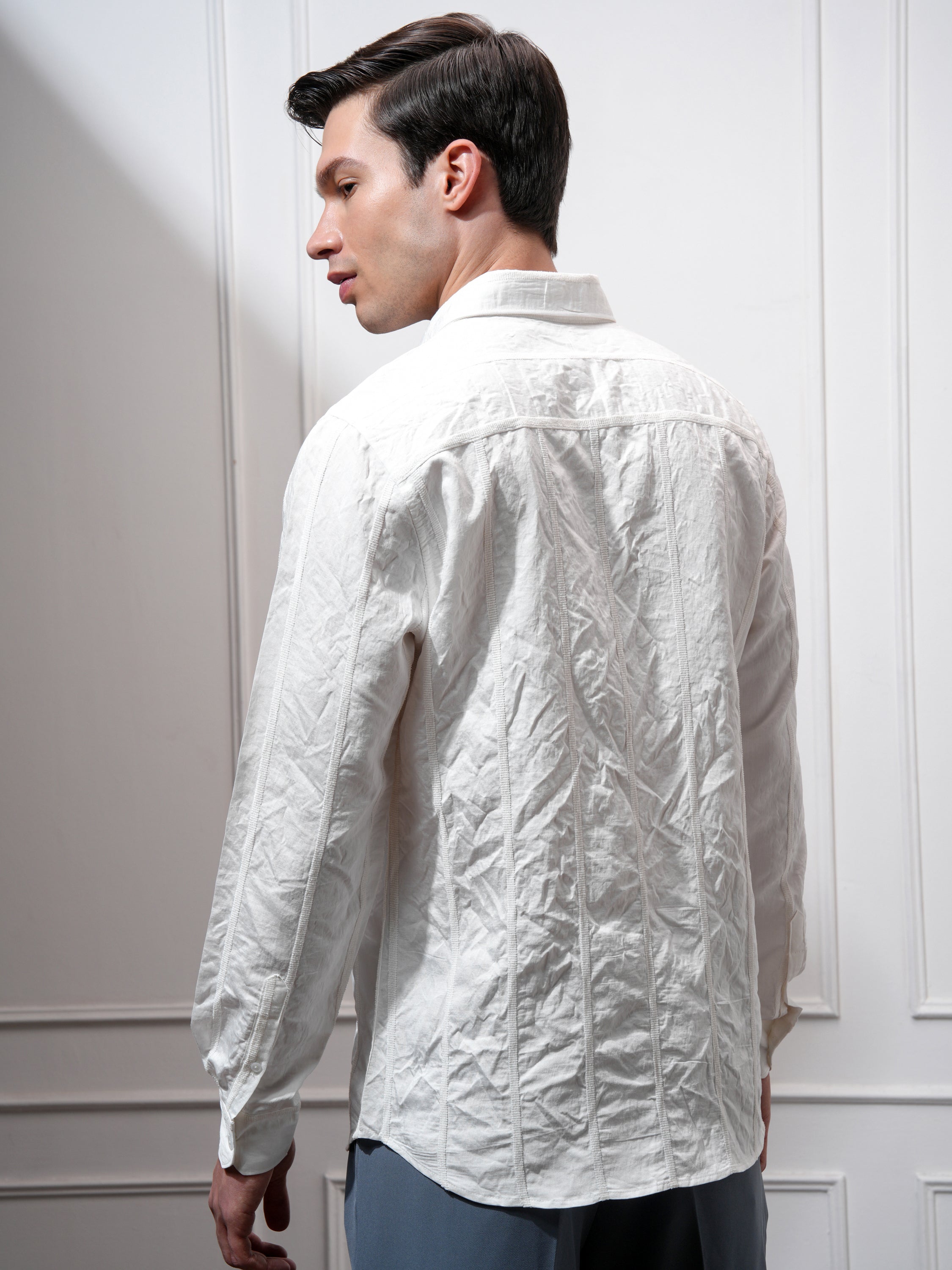 Highlander Men White Striped Slim Fit Casual Shirt - White - Image 3