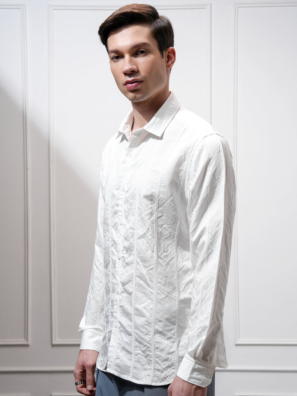 Highlander Men White Striped Slim Fit Casual Shirt - White - Image 4