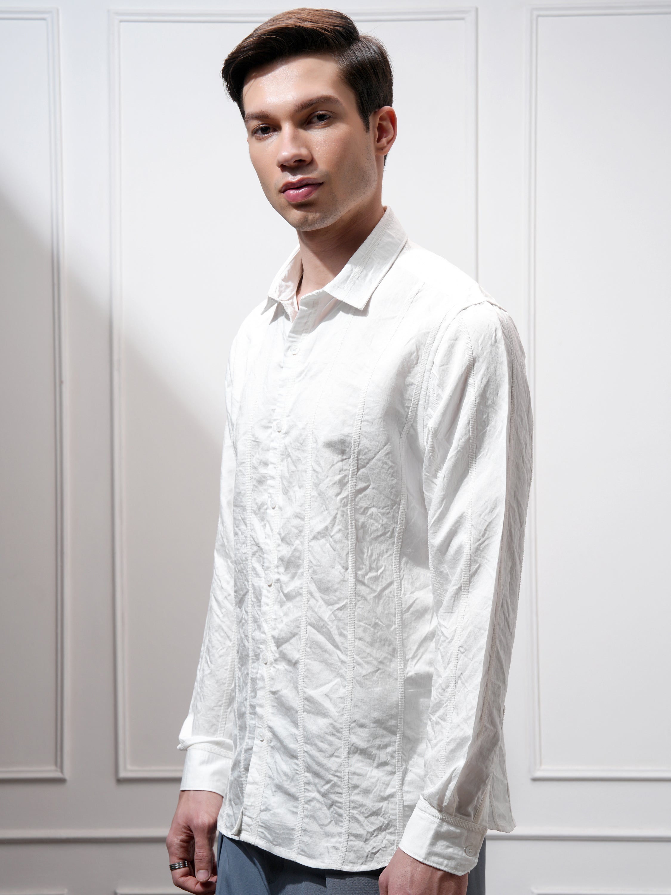 Highlander Men White Striped Slim Fit Casual Shirt - White - Image 4