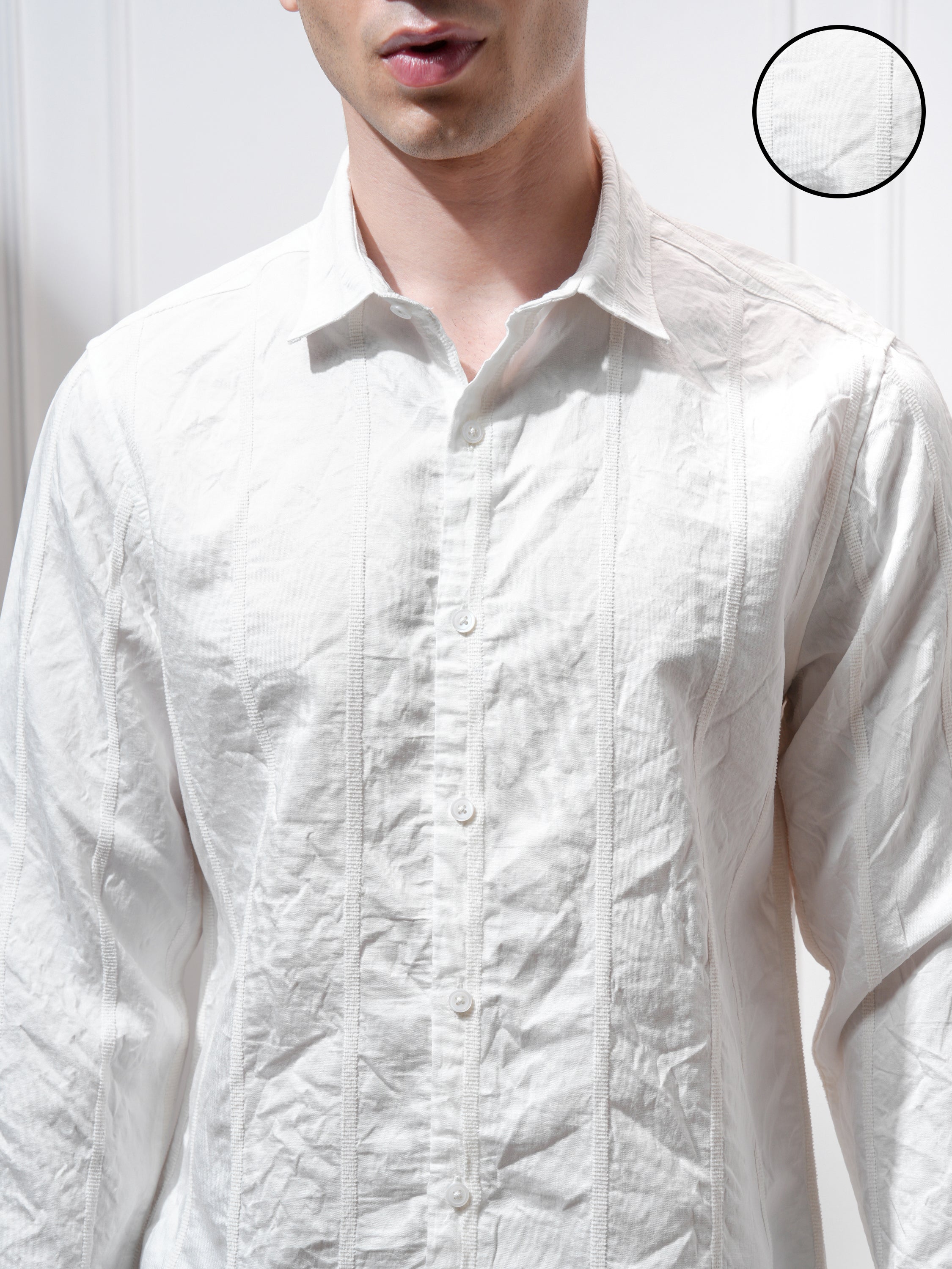 Highlander Men White Striped Slim Fit Casual Shirt - White - Image 5