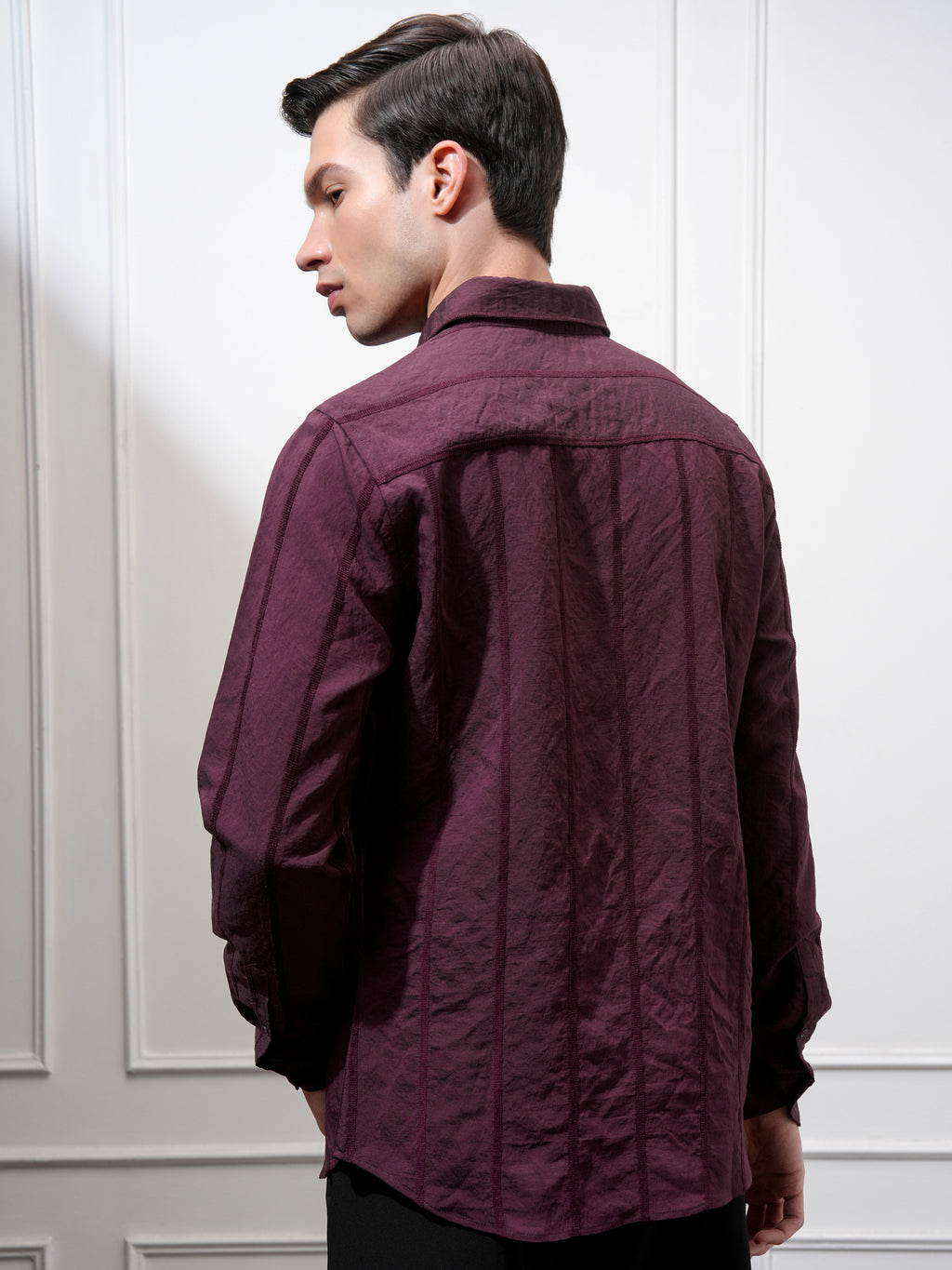 Highlander Men Purple Striped Slim Fit Casual Shirt - Purple - Image 3