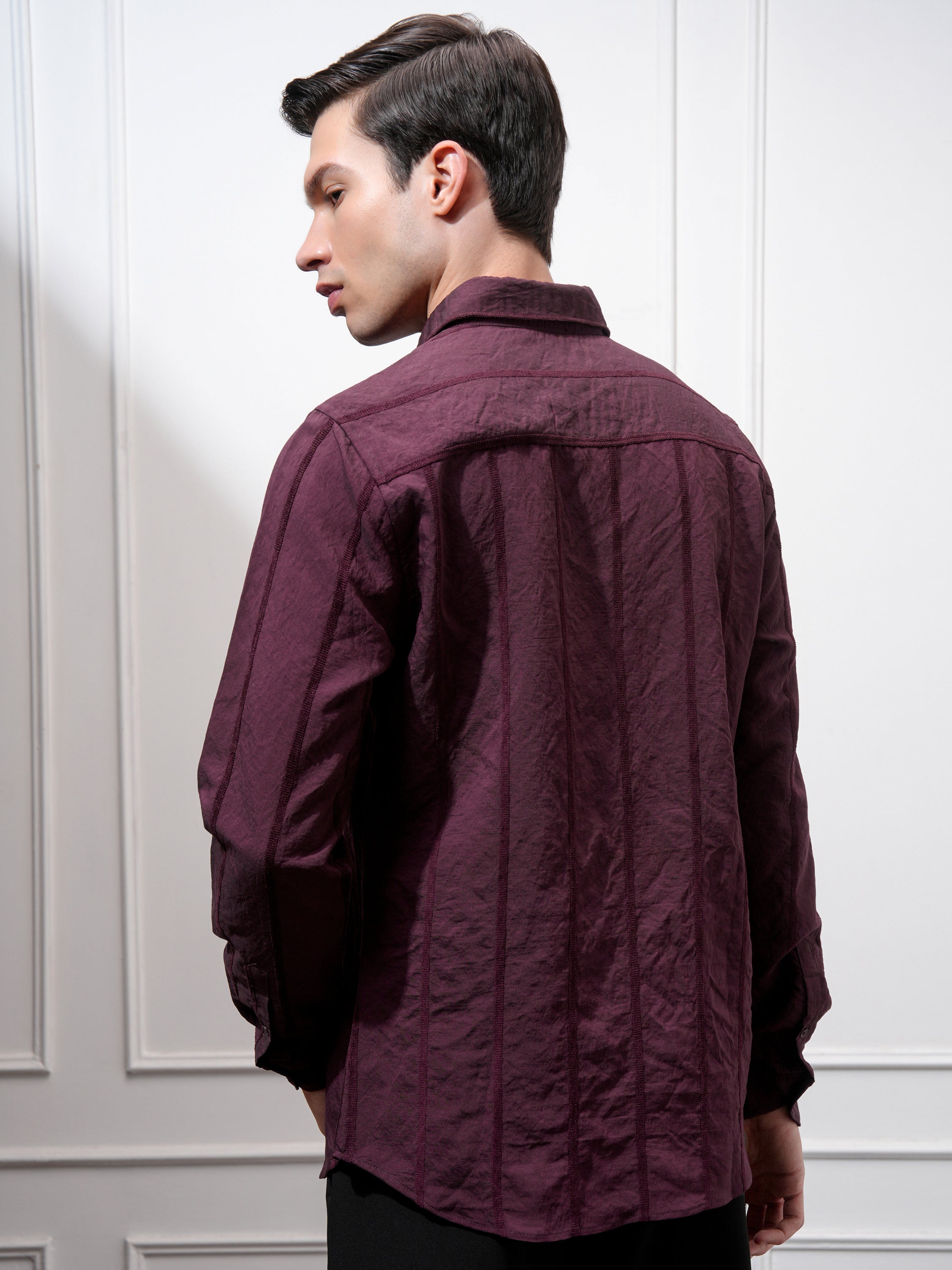 Highlander Men Purple Striped Slim Fit Casual Shirt - Purple - Image 3