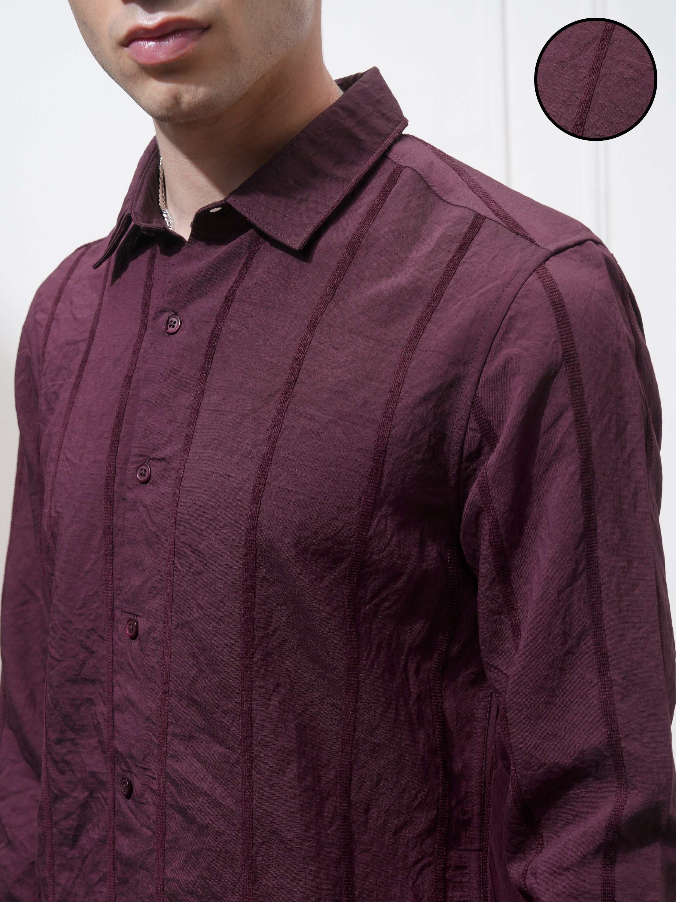Highlander Men Purple Striped Slim Fit Casual Shirt - Purple - Image 5