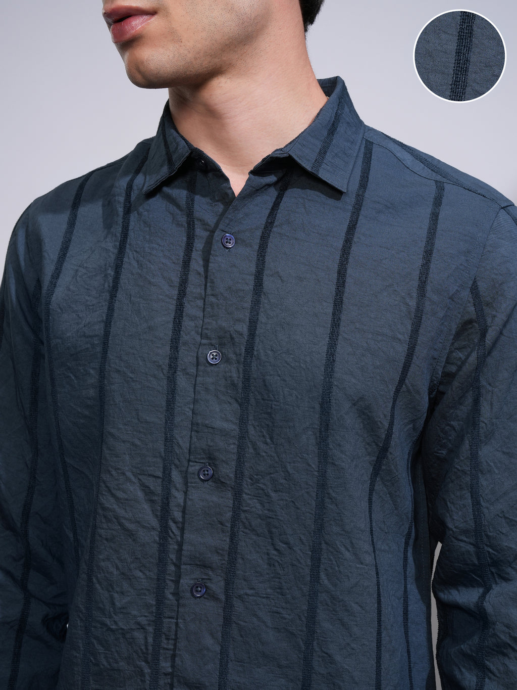 Highlander Men Blue Striped Slim Fit Casual Shirt - Blue - Image 5