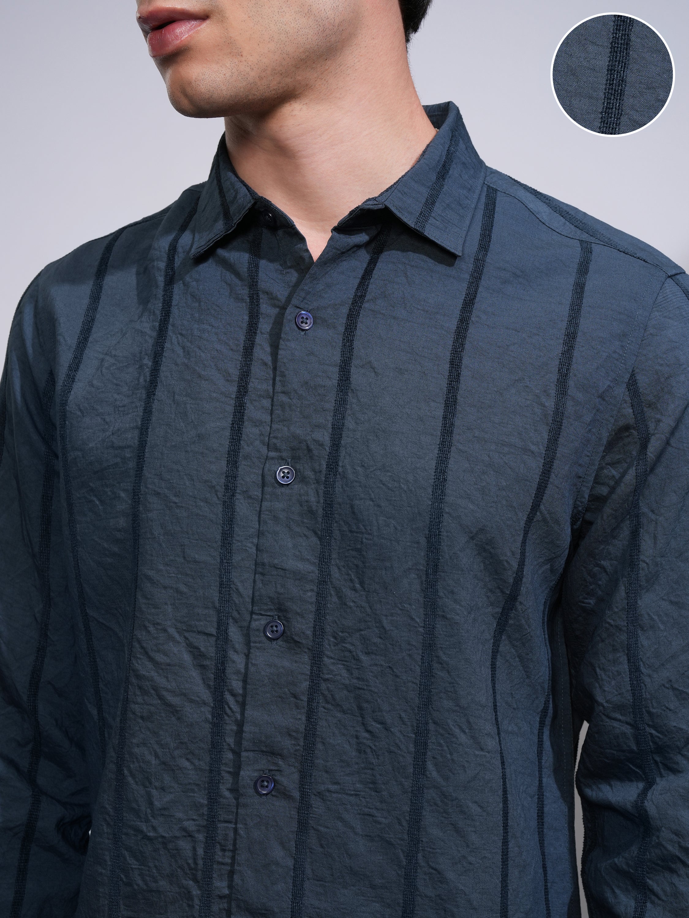 Highlander Men Blue Striped Slim Fit Casual Shirt - Blue - Image 5