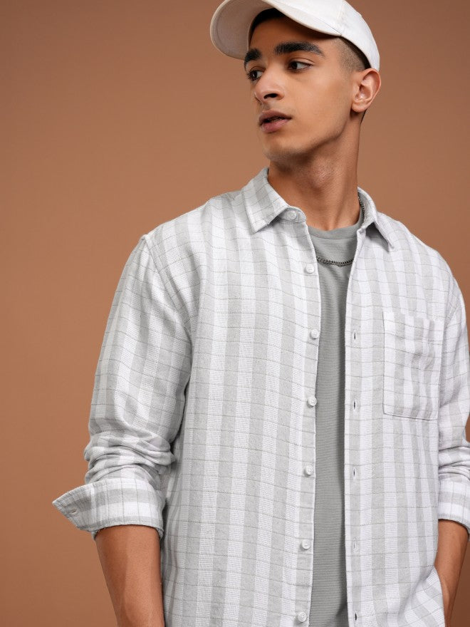 Highlander Men Grey Checked Relaxed Fit Casual Shirt - Grey - Image 1