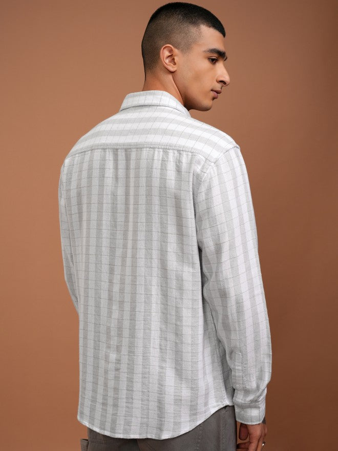 Highlander Men Grey Checked Relaxed Fit Casual Shirt - Grey - Image 3