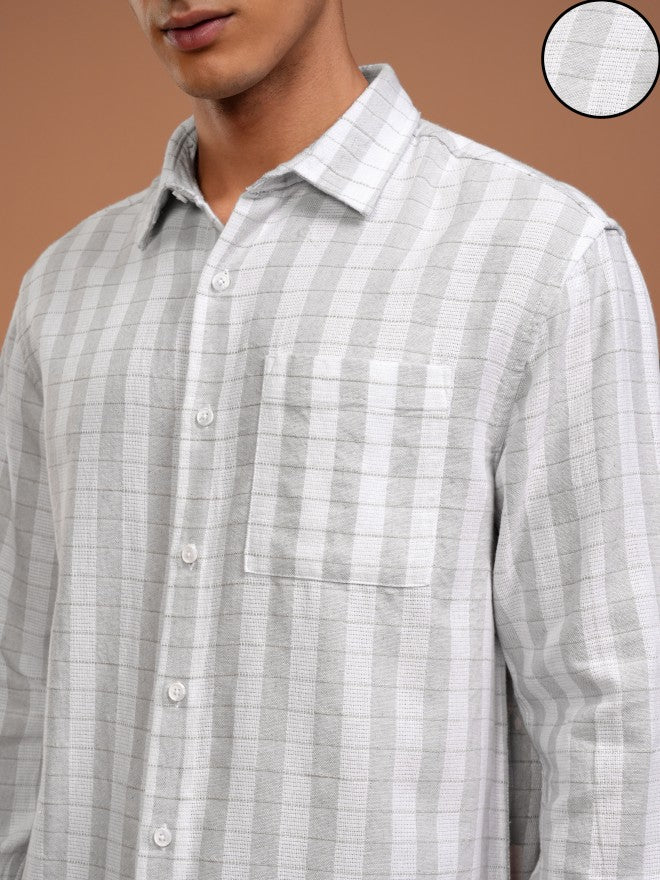Highlander Men Grey Checked Relaxed Fit Casual Shirt - Grey - Image 5