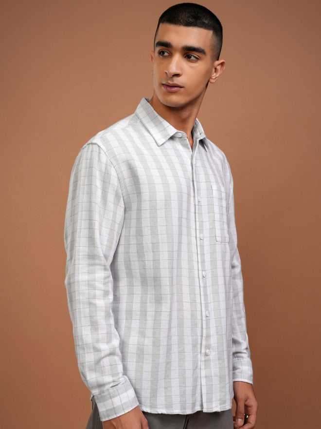 Highlander Men Grey Checked Relaxed Fit Casual Shirt - Grey - Image 6