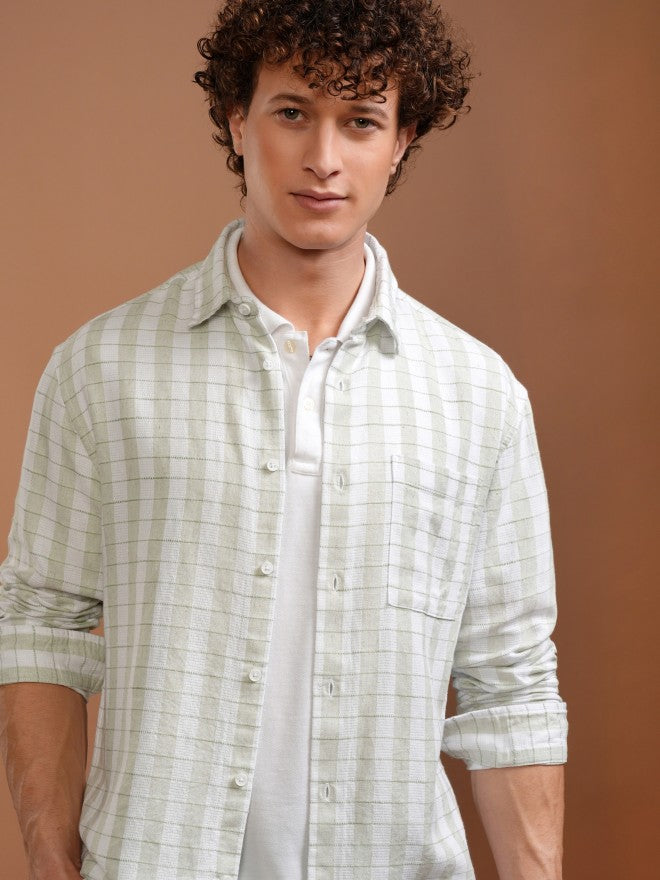 Highlander Men White Checked Relaxed Fit Casual Shirt - White - Image 1