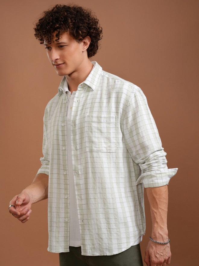 Highlander Men White Checked Relaxed Fit Casual Shirt - White - Image 4