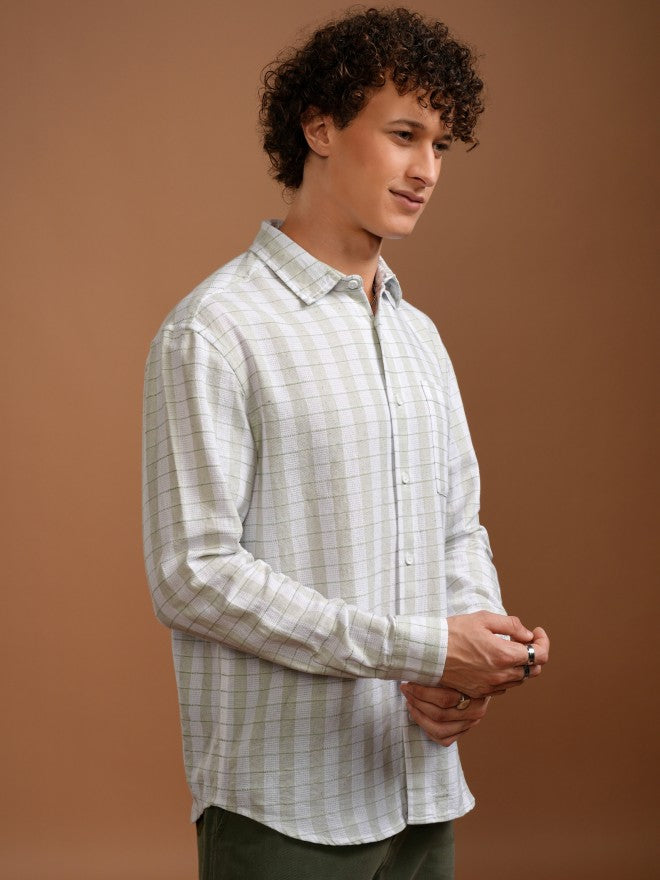 Highlander Men White Checked Relaxed Fit Casual Shirt - White - Image 6