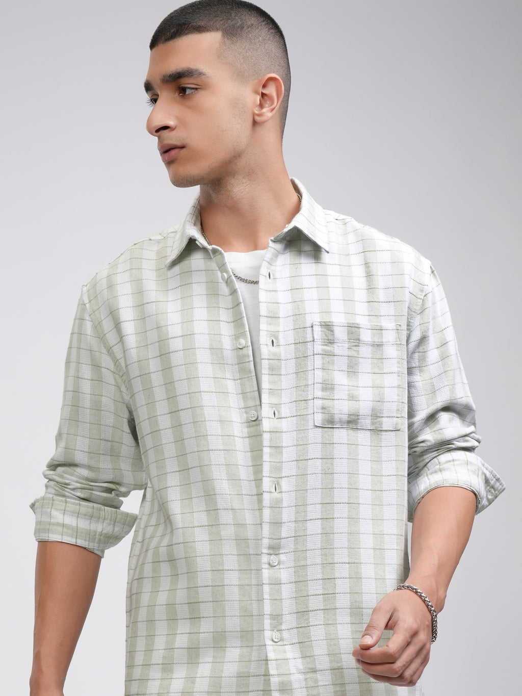 Highlander Men White Checked Relaxed Fit Casual Shirt - White - Image 1