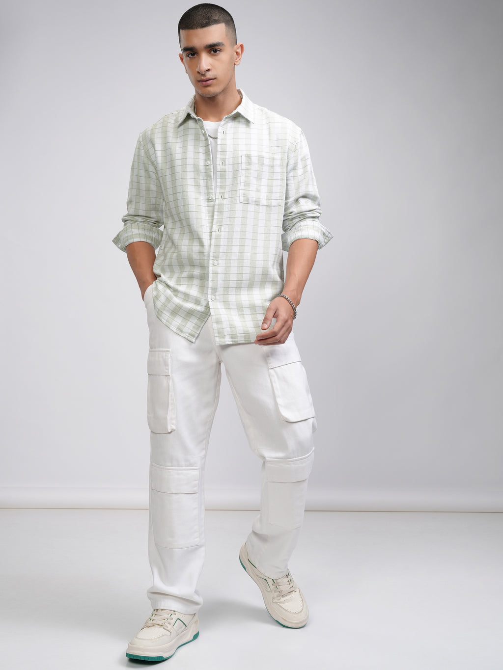 Highlander Men White Checked Relaxed Fit Casual Shirt - White - Image 2