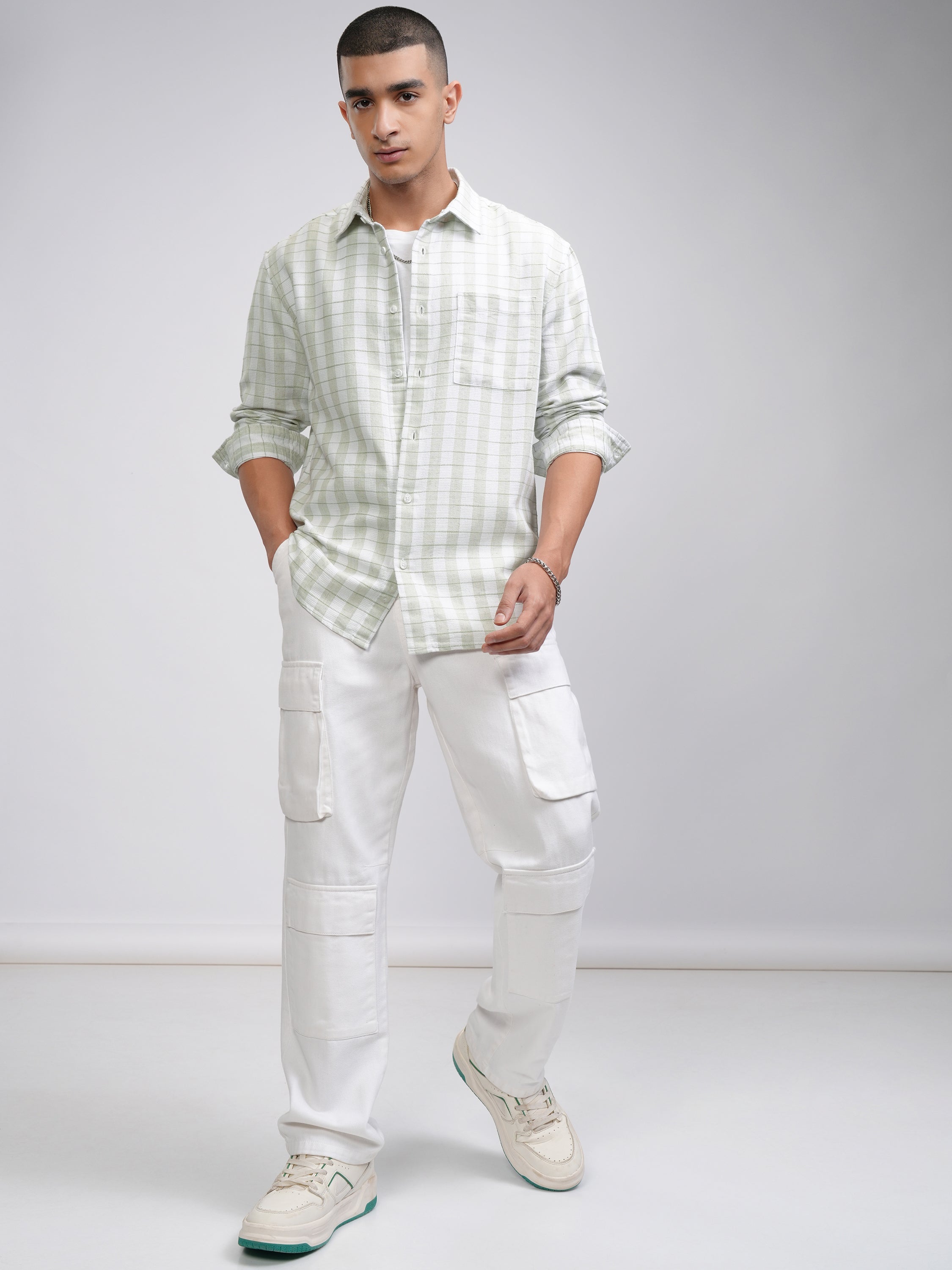 Highlander Men White Checked Relaxed Fit Casual Shirt - White - Image 2