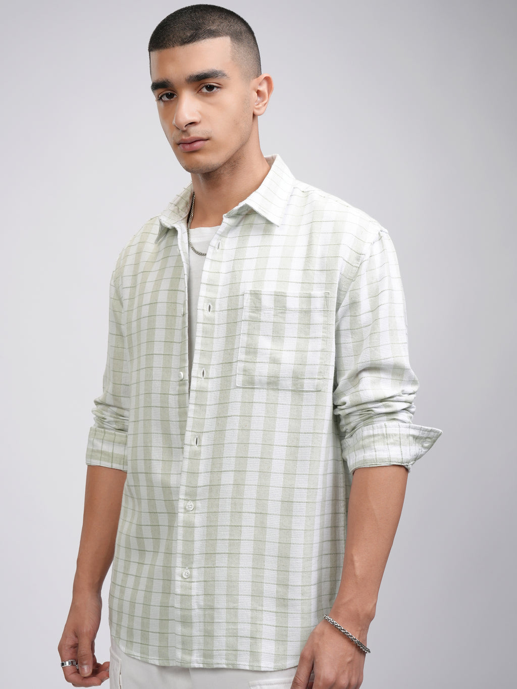 Highlander Men White Checked Relaxed Fit Casual Shirt - White - Image 4