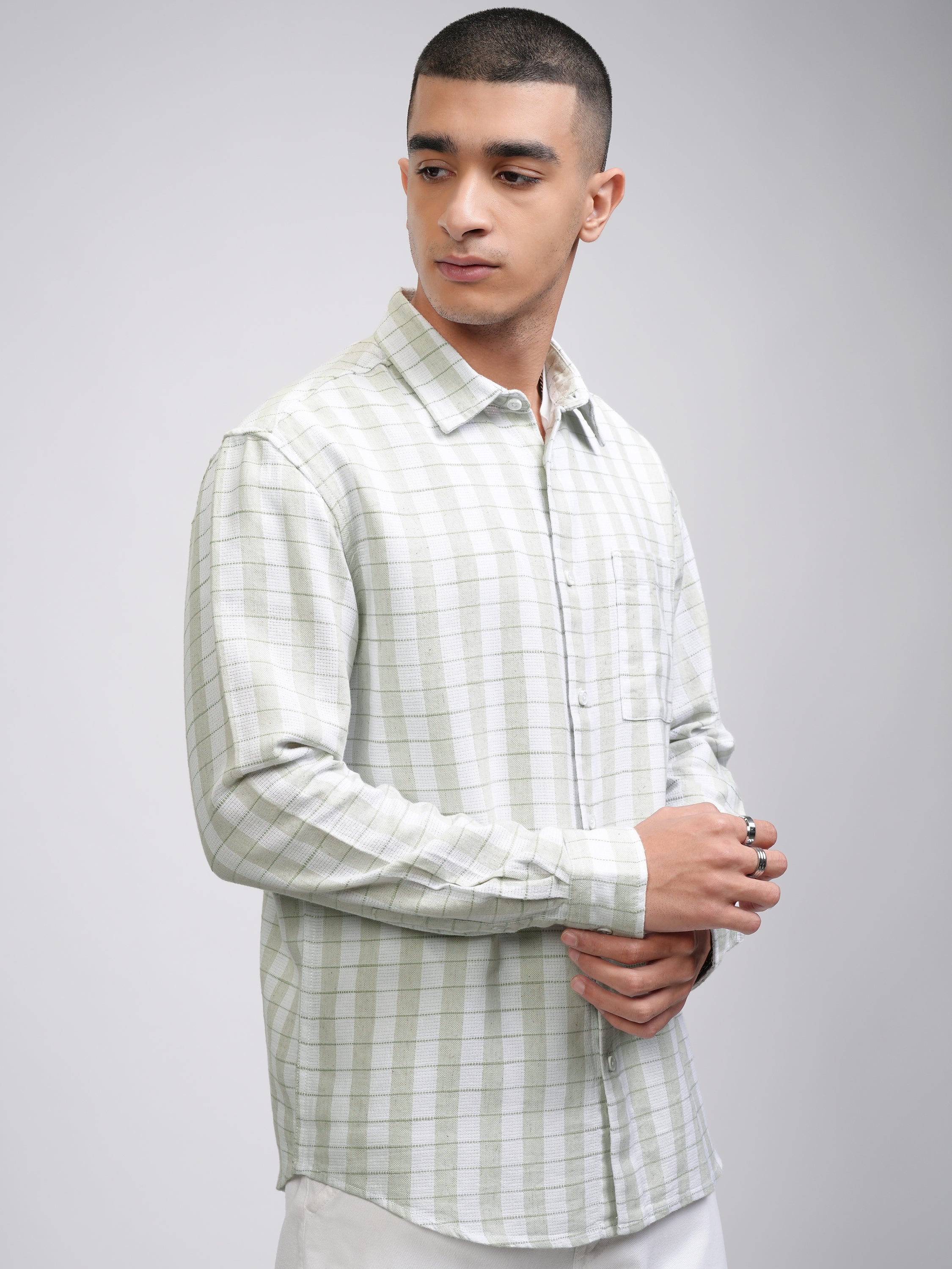 Highlander Men White Checked Relaxed Fit Casual Shirt - White - Image 6