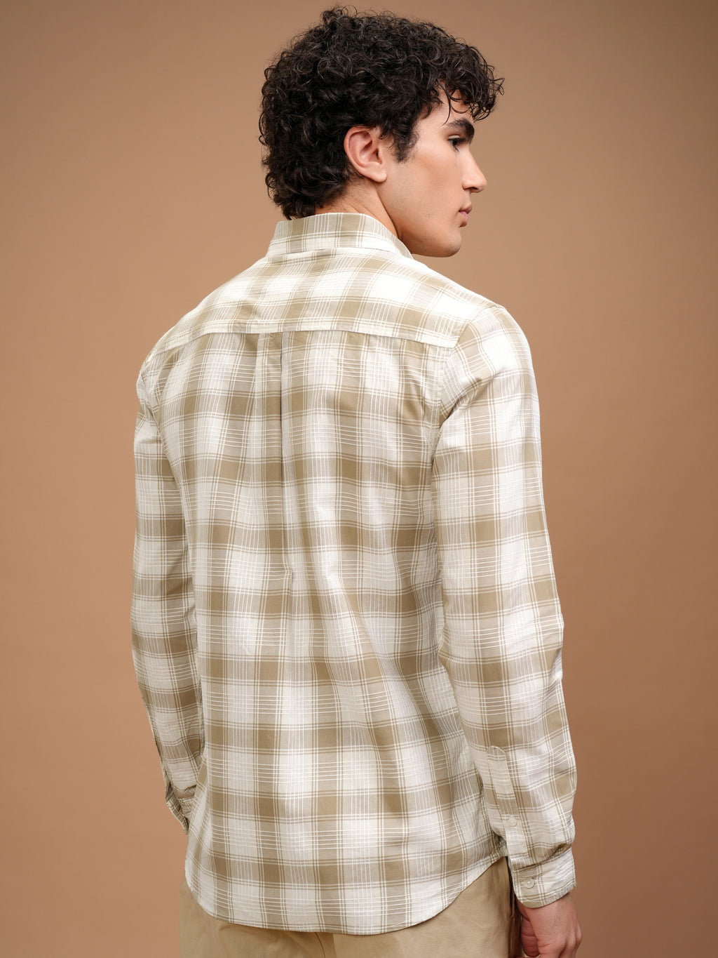 Highlander Men Khaki Checked Slim Fit Casual Shirt - Khaki - Image 3
