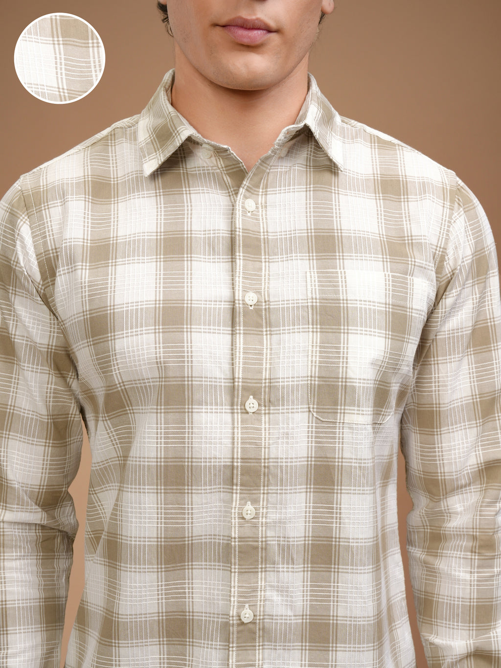 Highlander Men Khaki Checked Slim Fit Casual Shirt - Khaki - Image 5