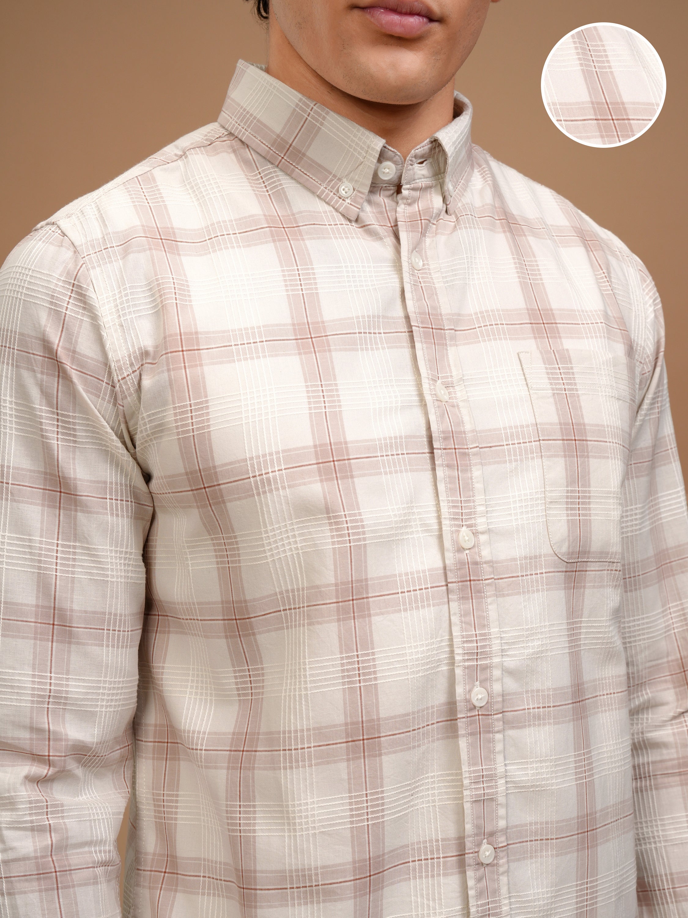 Highlander Men Off White Checked Slim Fit Casual Shirt - Off White - Image 5