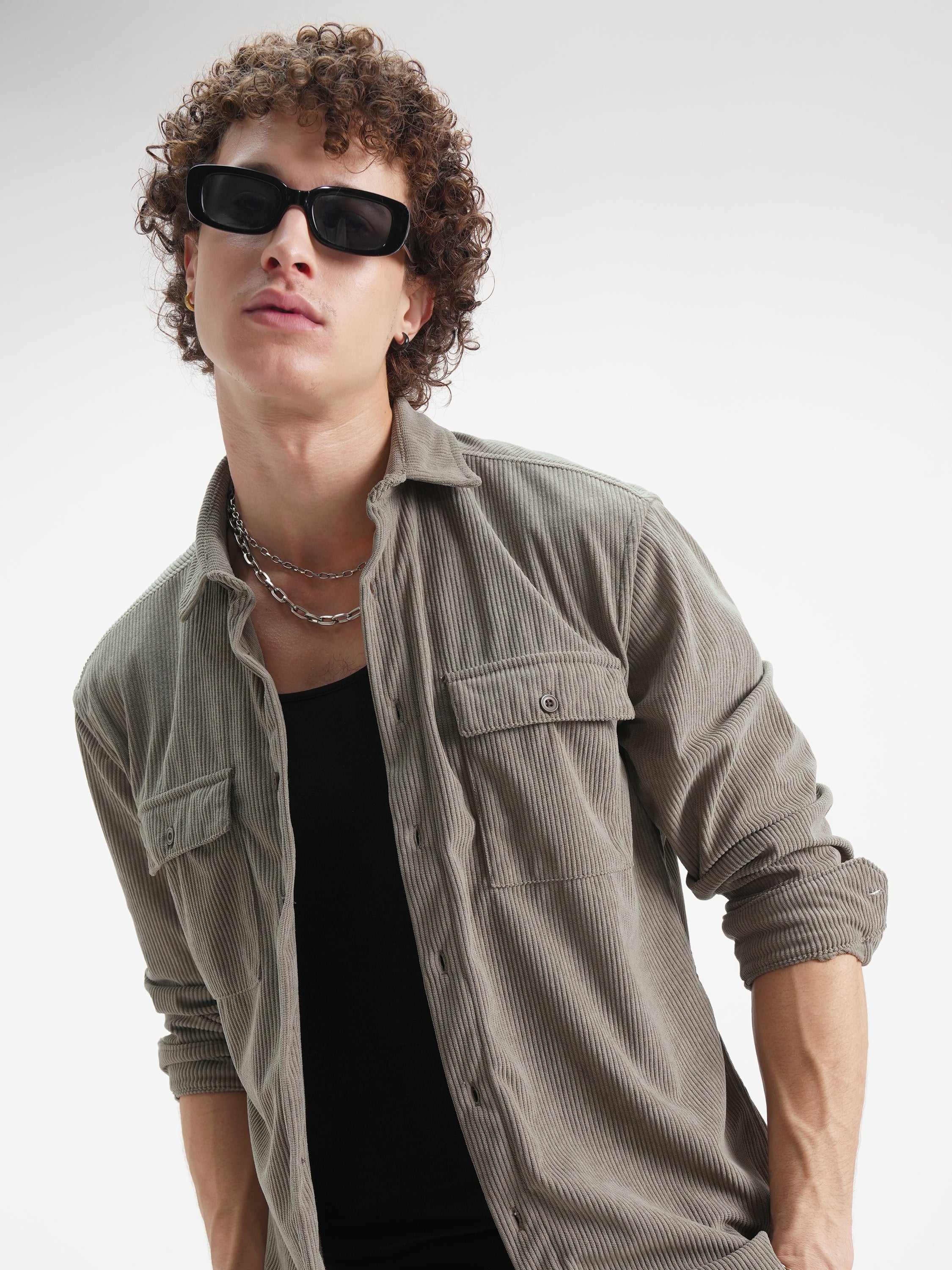 Highlander Men Grey Solid Relaxed Fit Casual Shirt - Grey - Image 1