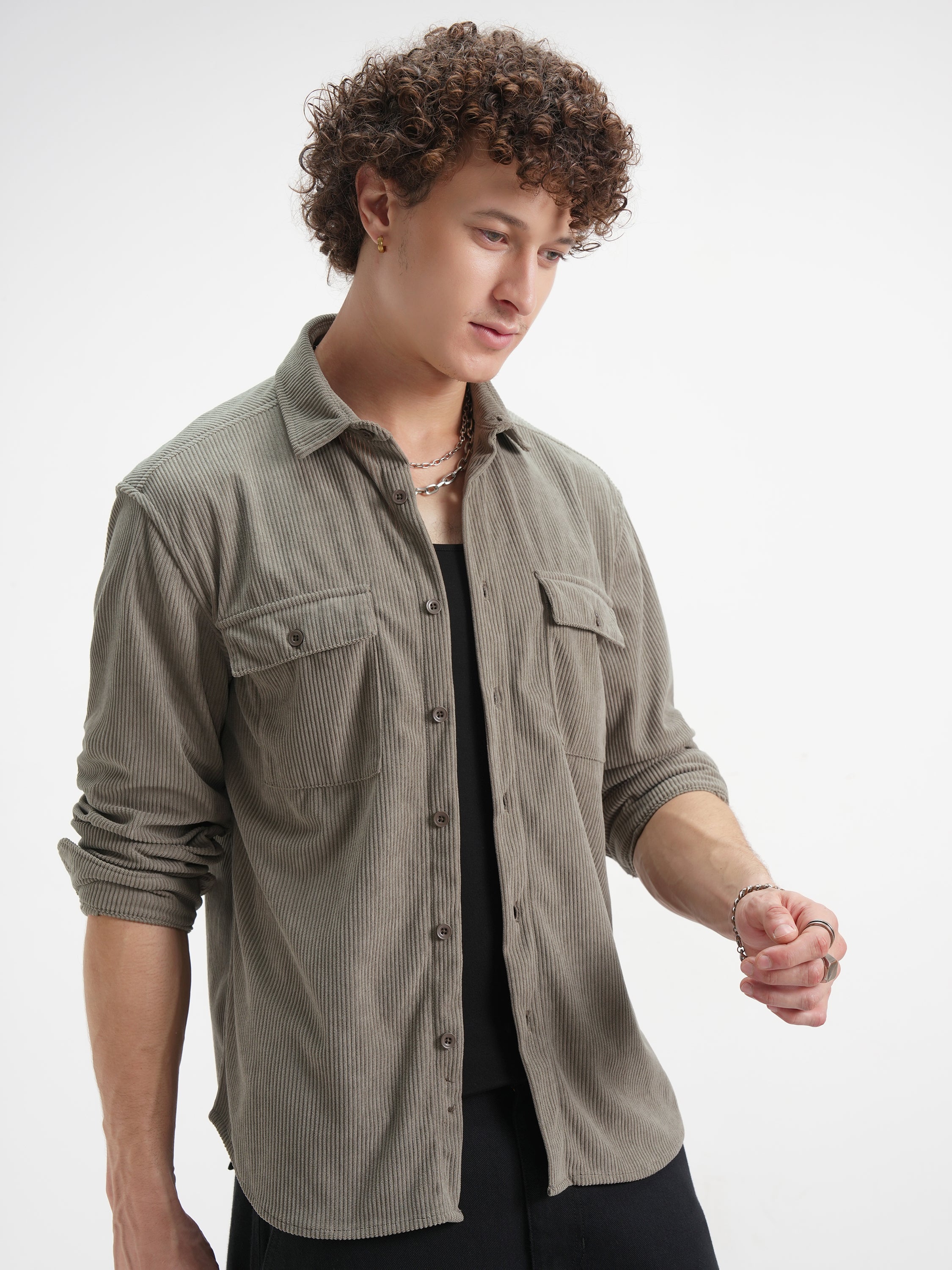 Highlander Men Grey Solid Relaxed Fit Casual Shirt - Grey - Image 6