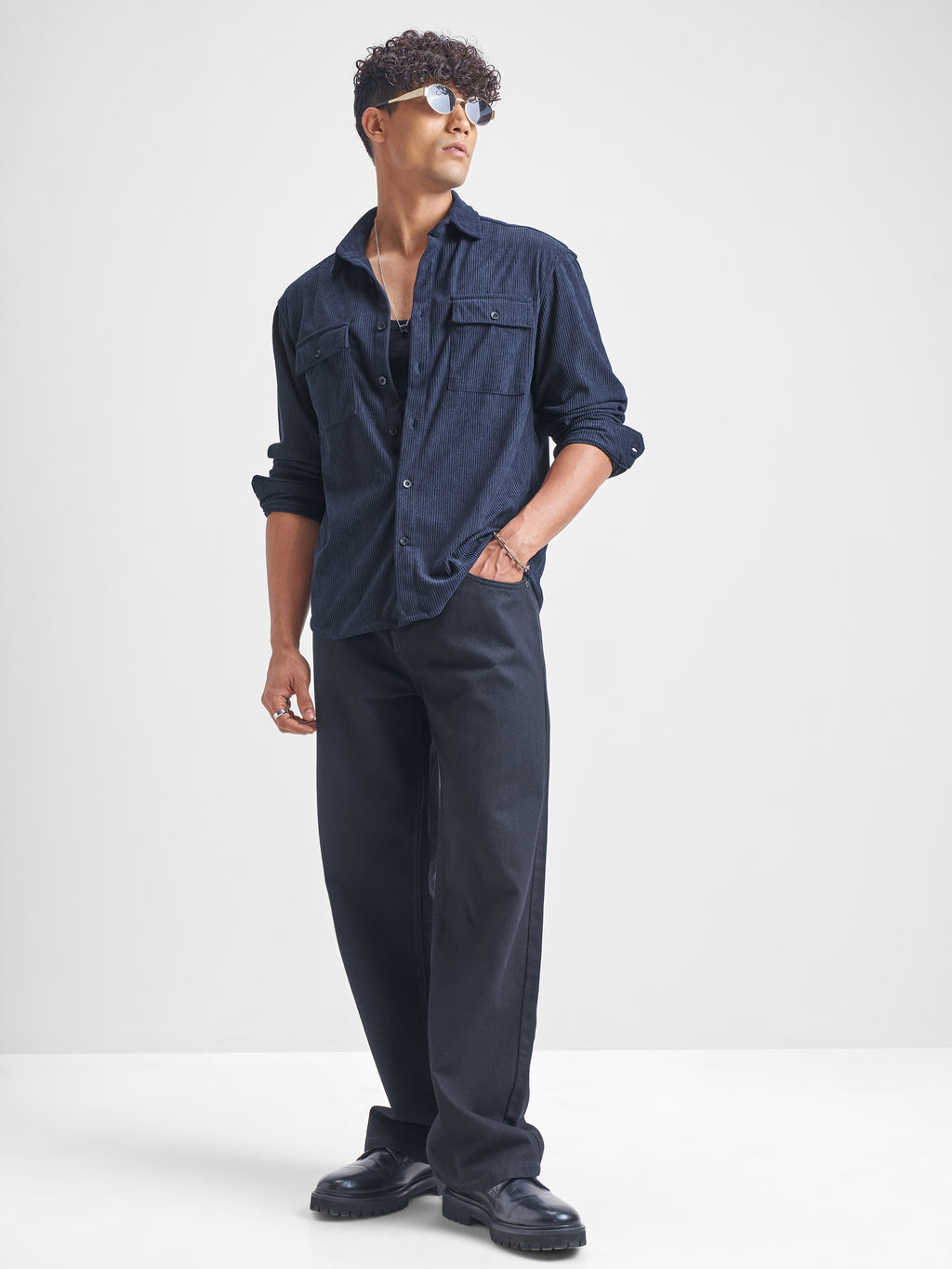 Highlander Men Navy Blue Self Design Relaxed Fit Casual Shirt - Navy Blue - Image 2