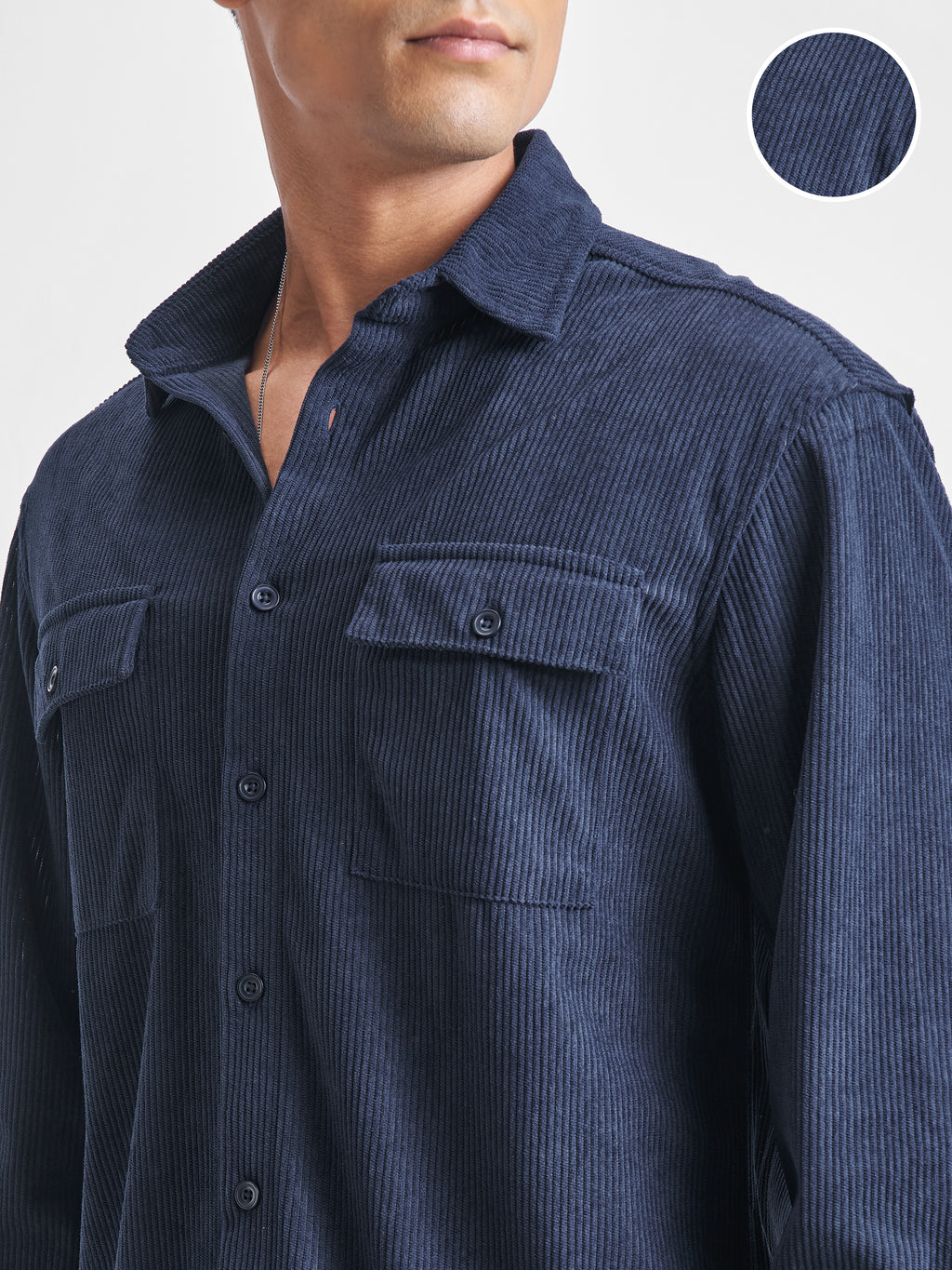 Highlander Men Navy Blue Self Design Relaxed Fit Casual Shirt - Navy Blue - Image 5