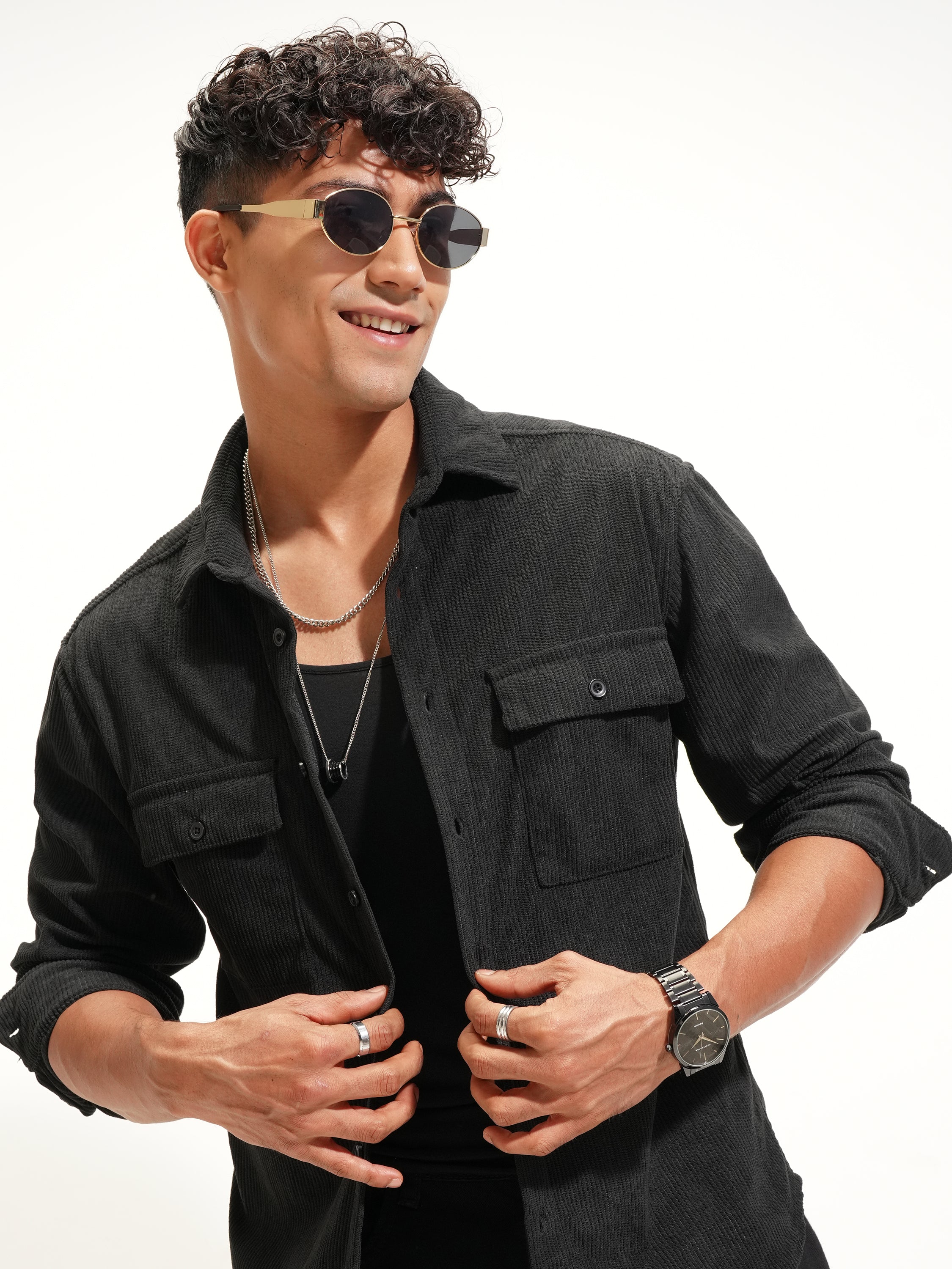 Highlander Men Black Solid Relaxed Fit Casual Shirt - Black - Image 1
