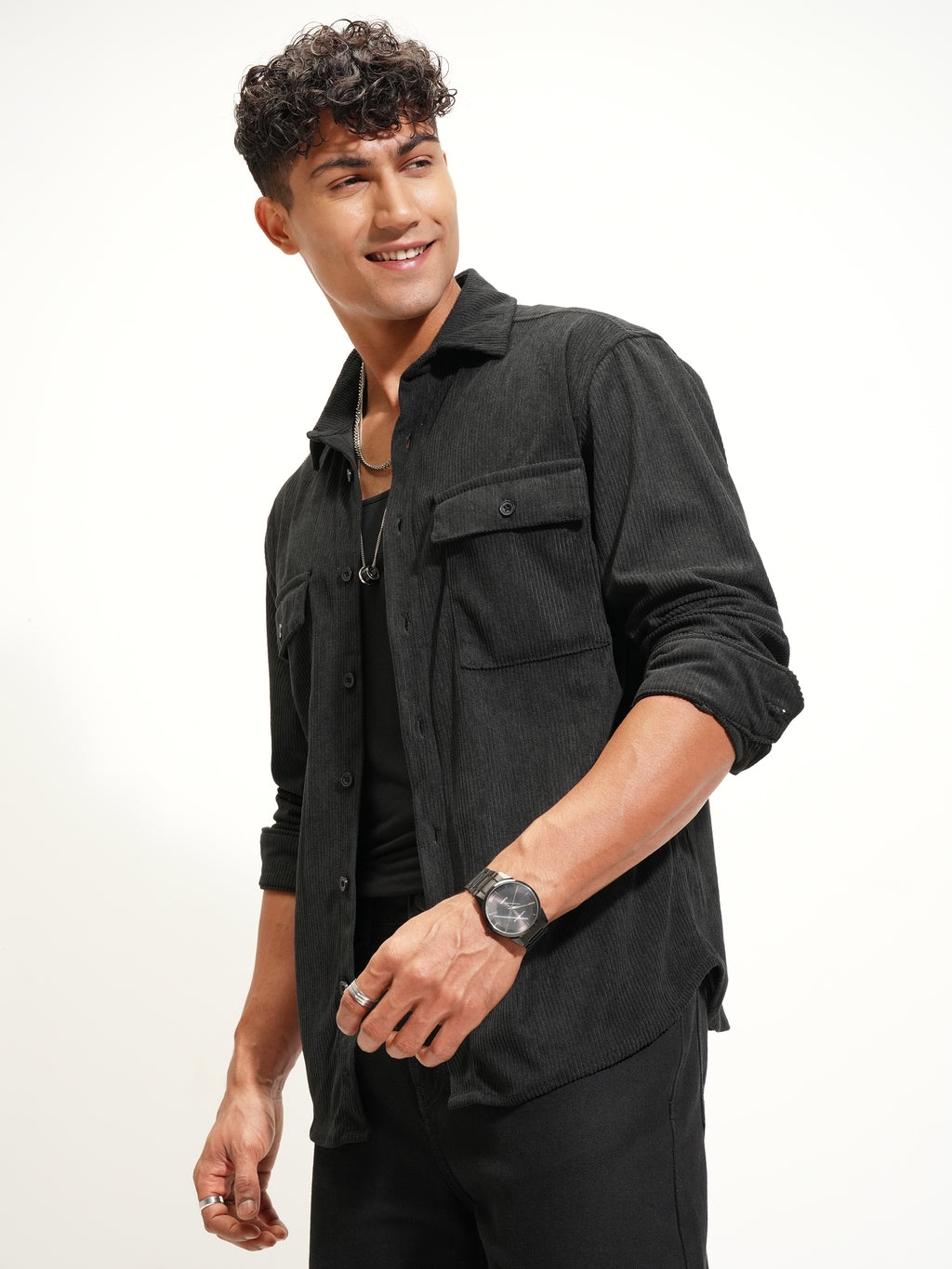 Highlander Men Black Solid Relaxed Fit Casual Shirt - Black - Image 4