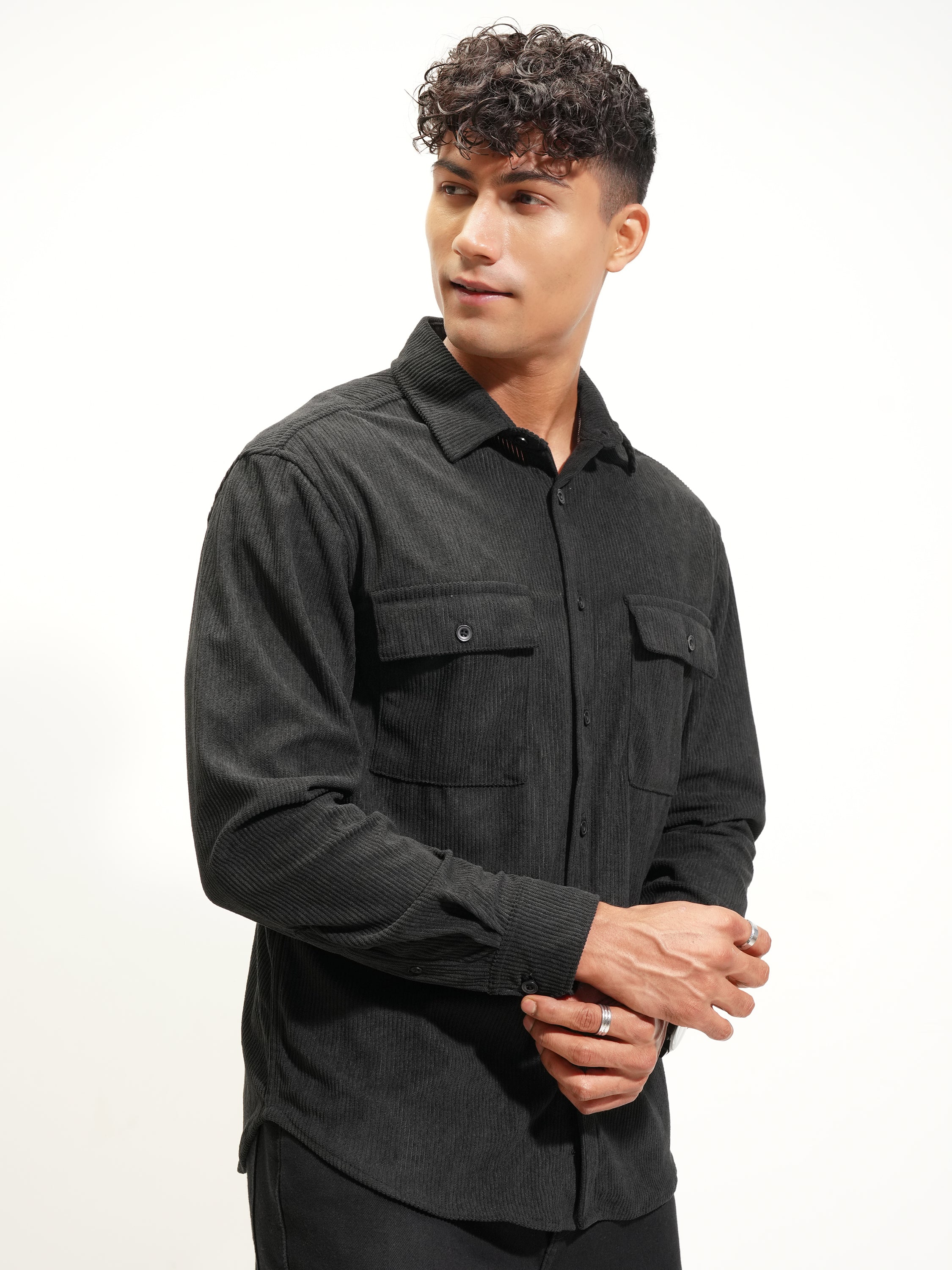 Highlander Men Black Solid Relaxed Fit Casual Shirt - Black - Image 6