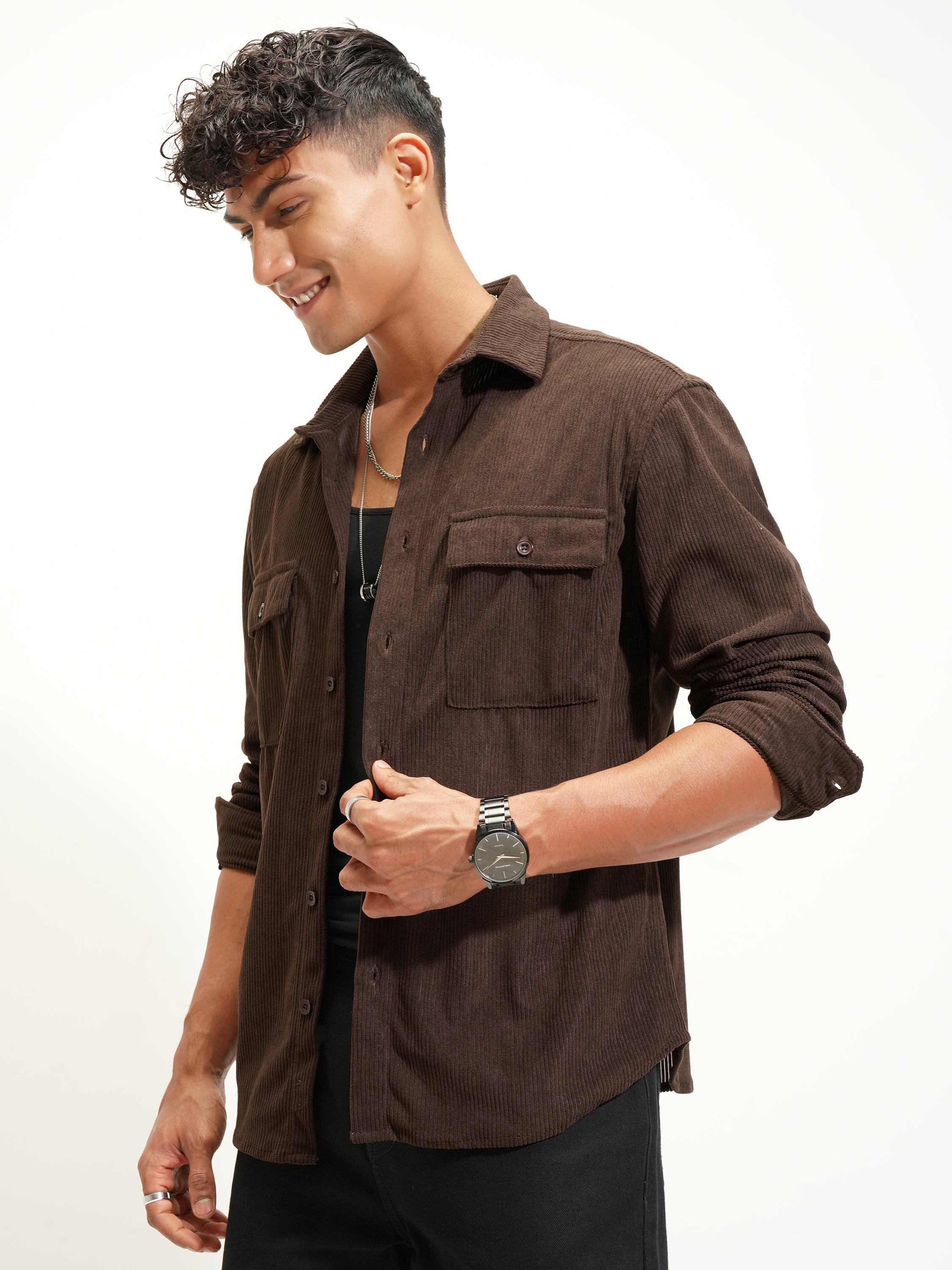 Highlander Men Brown Solid Relaxed Fit Casual Shirt - Brown - Image 4