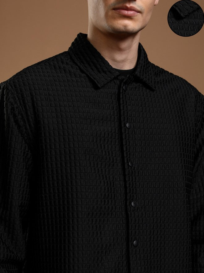 Highlander Men Black Textured Relaxed Fit Casual Shirt - Black - Image 5